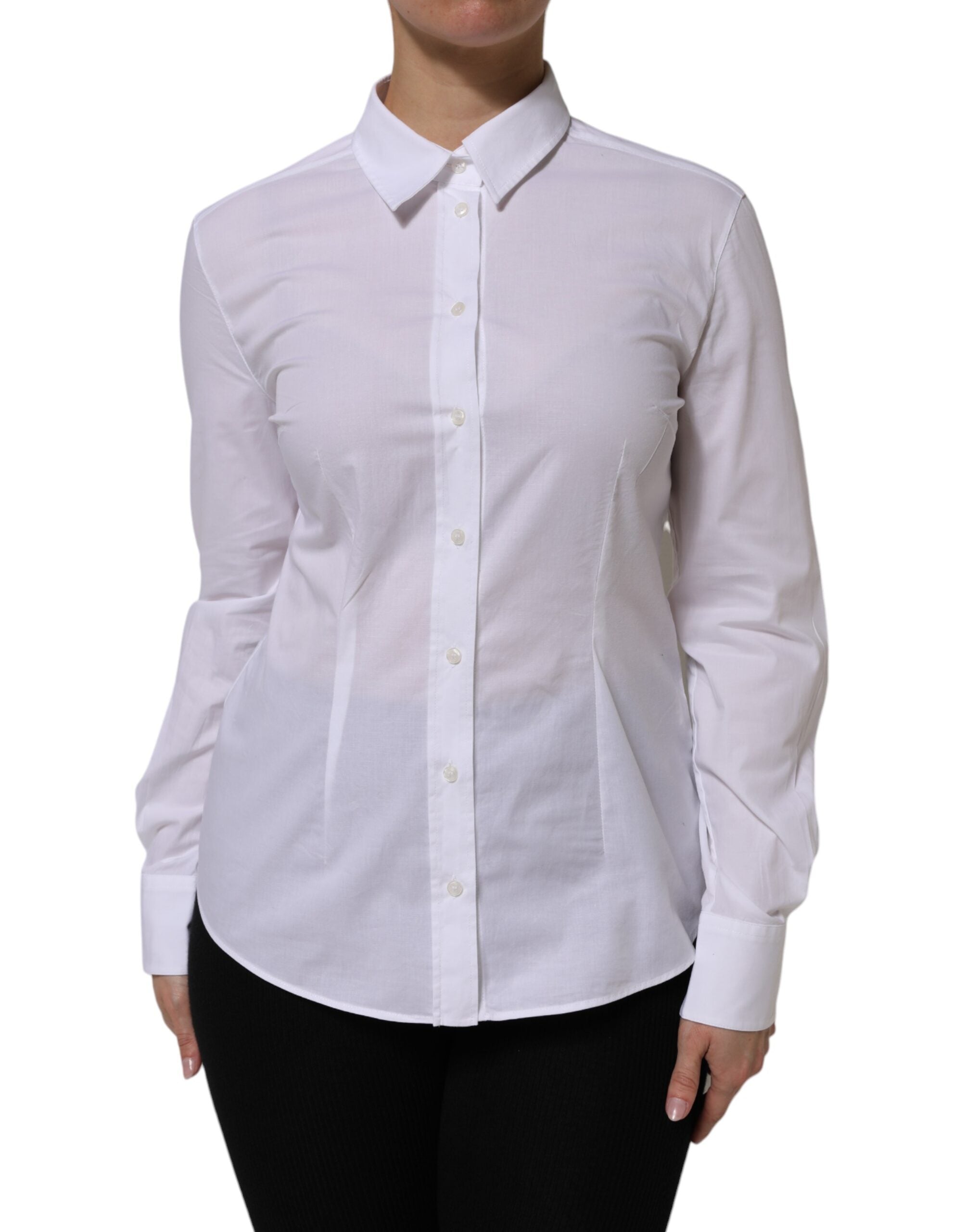 Dolce & Gabbana White Cotton Long Sleeves Collared Top Shirt Dolce & Gabbana