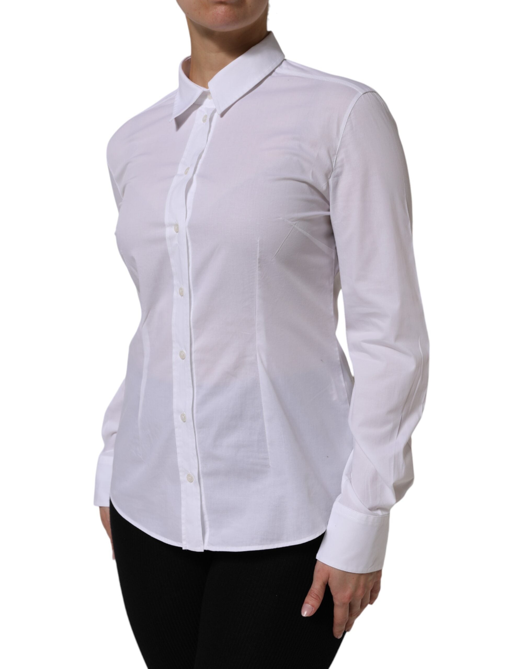 Dolce & Gabbana White Cotton Long Sleeves Collared Top Shirt Dolce & Gabbana