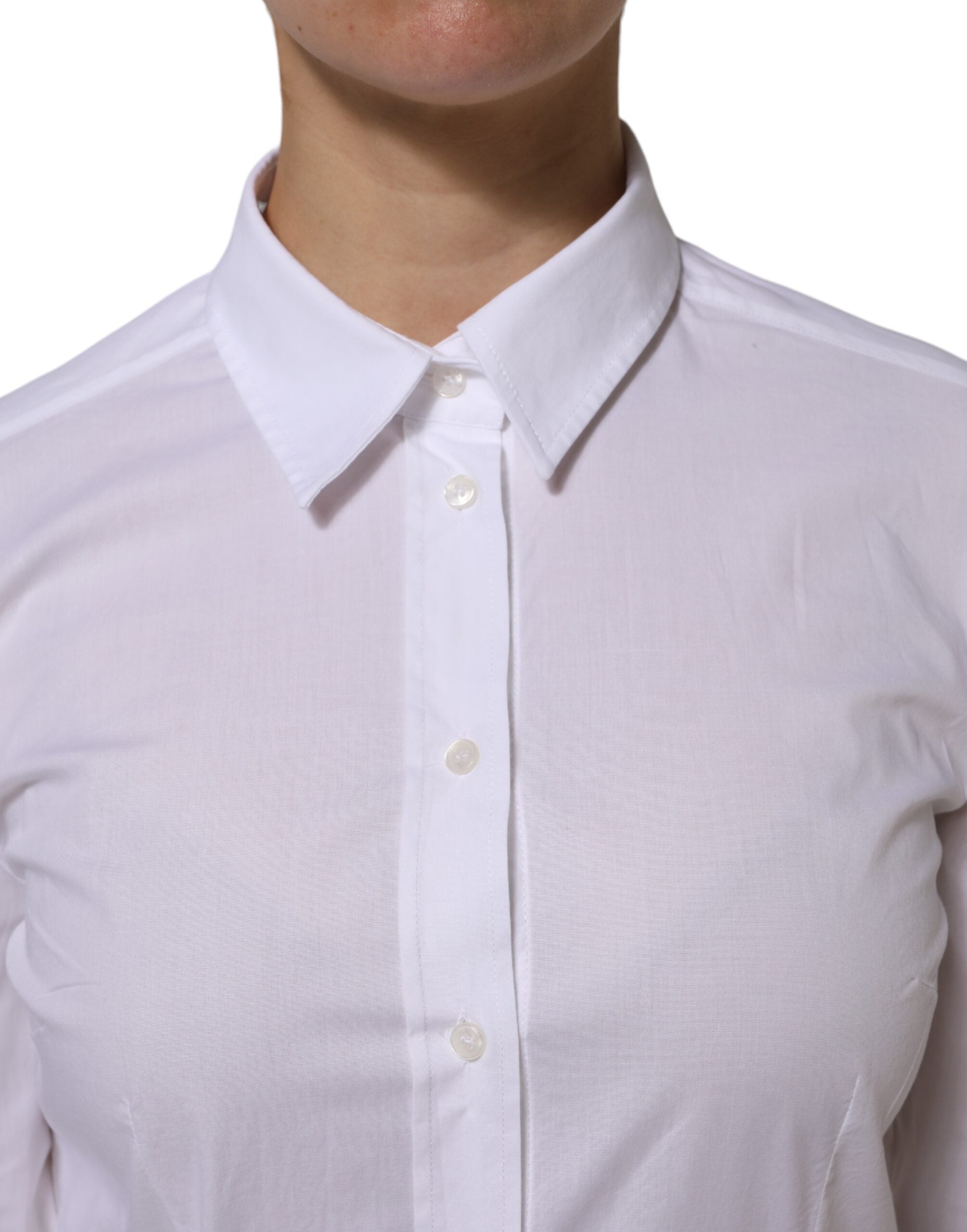 Dolce & Gabbana White Cotton Long Sleeves Collared Top Shirt Dolce & Gabbana