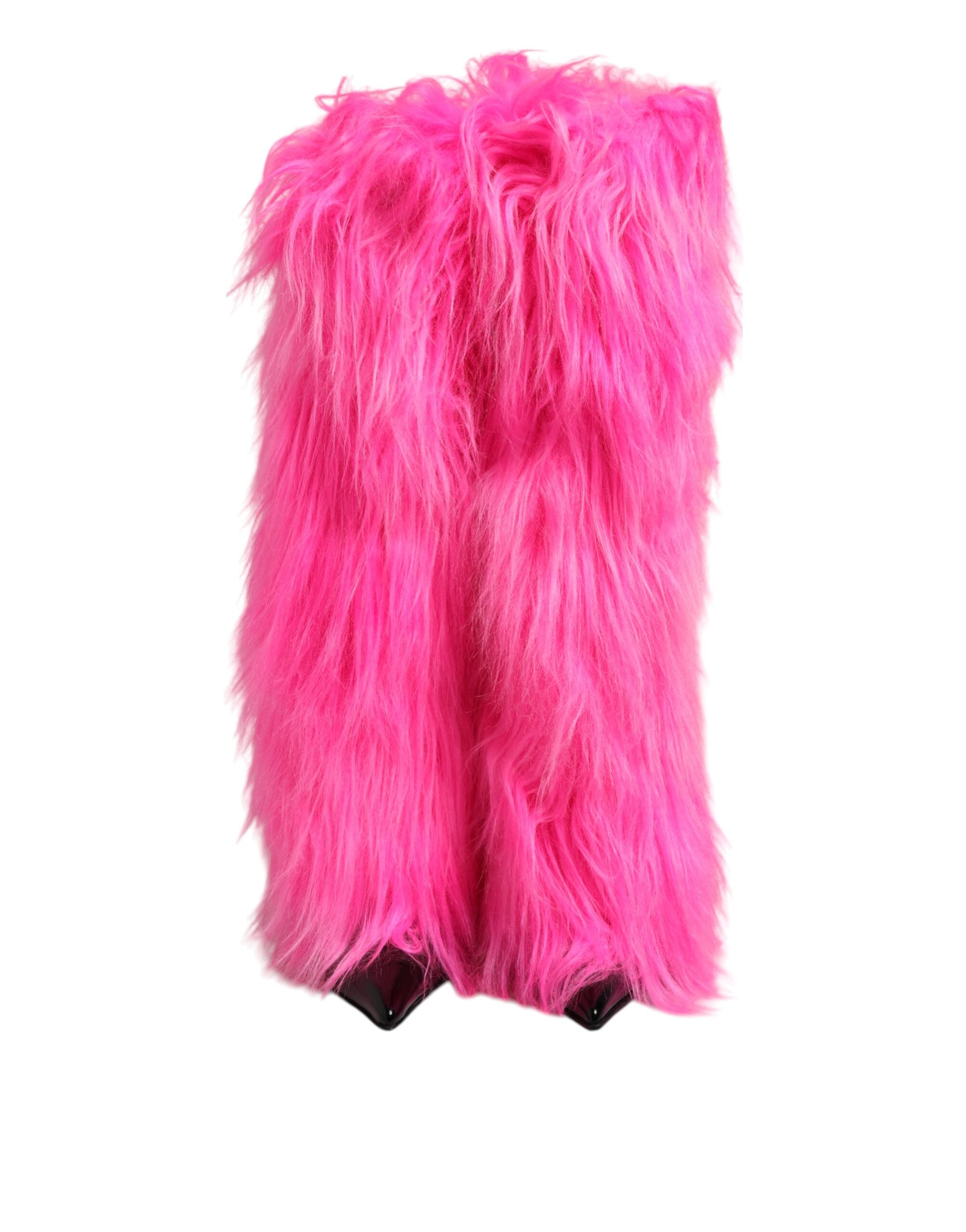 Dolce & Gabbana Pink Faux Fur Leather High Heels Boots Shoes Dolce & Gabbana