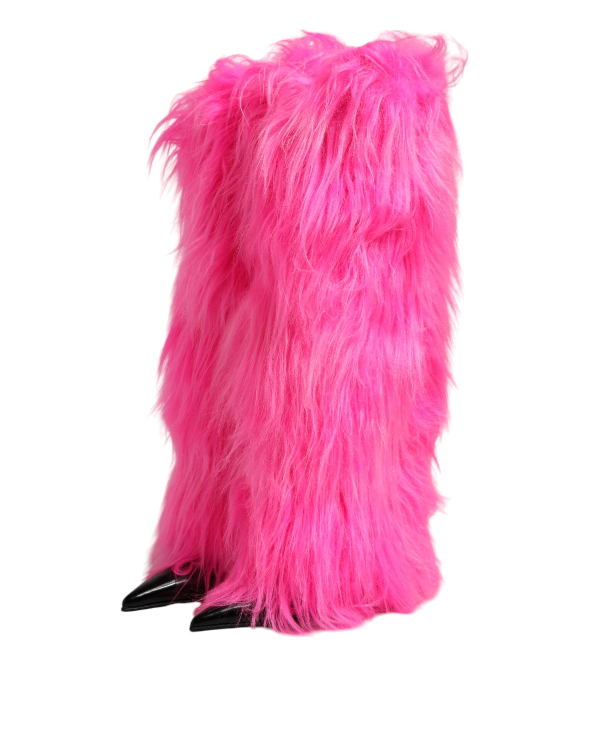 Dolce & Gabbana Pink Faux Fur Leather High Heels Boots Shoes Dolce & Gabbana