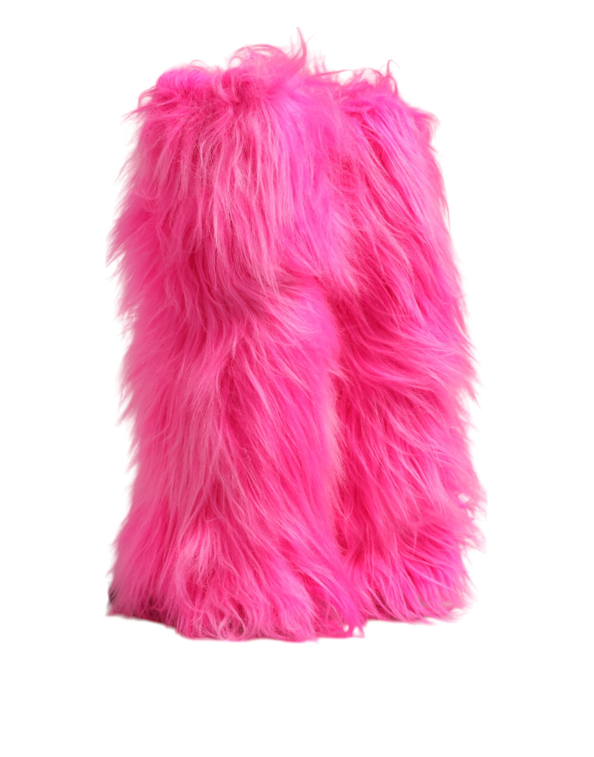 Dolce & Gabbana Pink Faux Fur Leather High Heels Boots Shoes Dolce & Gabbana