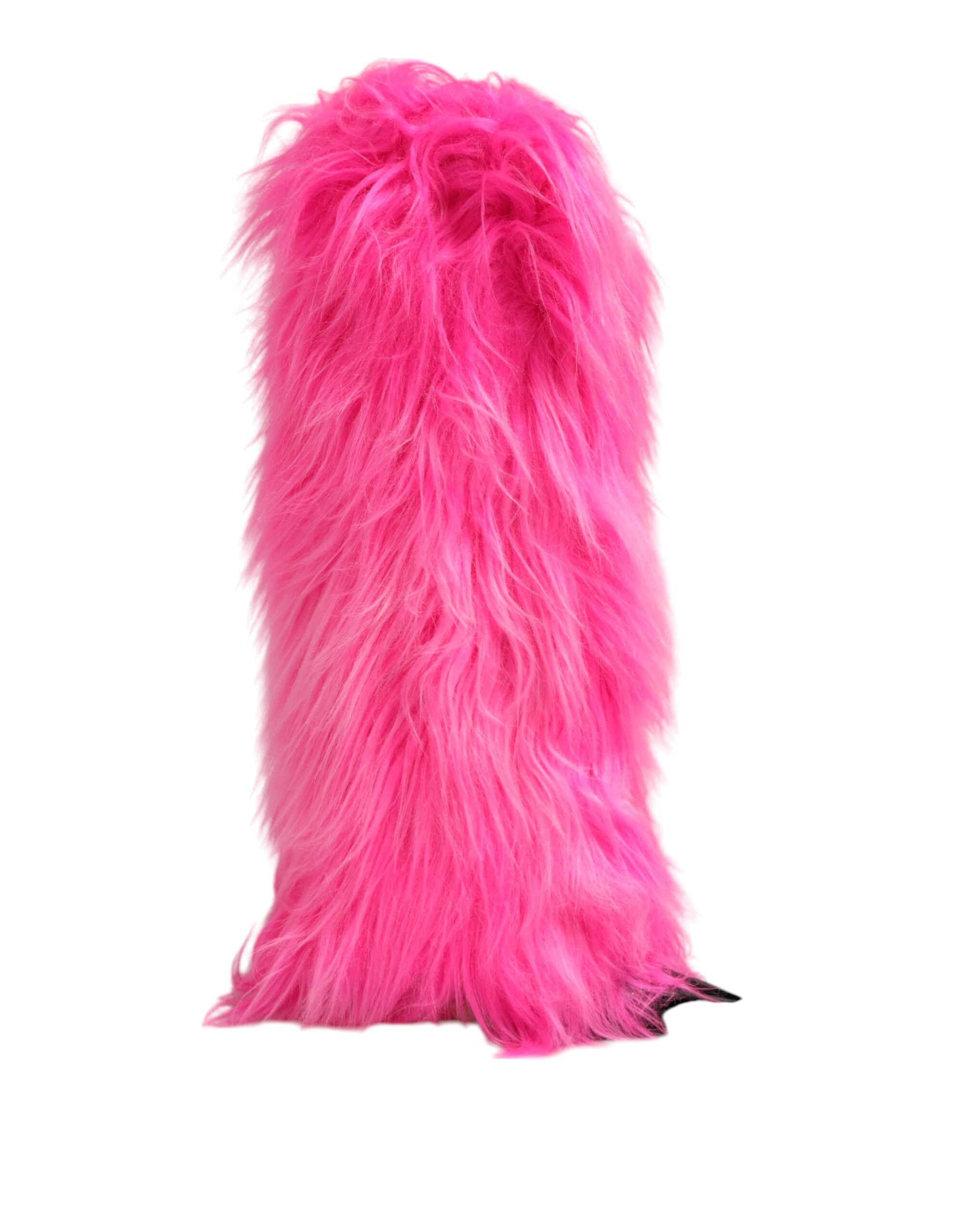 Dolce & Gabbana Pink Faux Fur Leather High Heels Boots Shoes Dolce & Gabbana