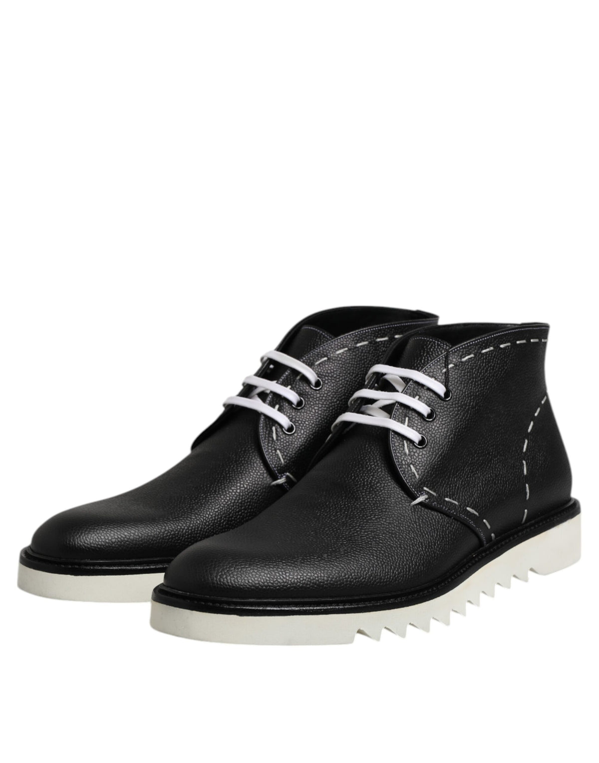 Dolce & Gabbana Black White Leather Ankle Boots Shoes