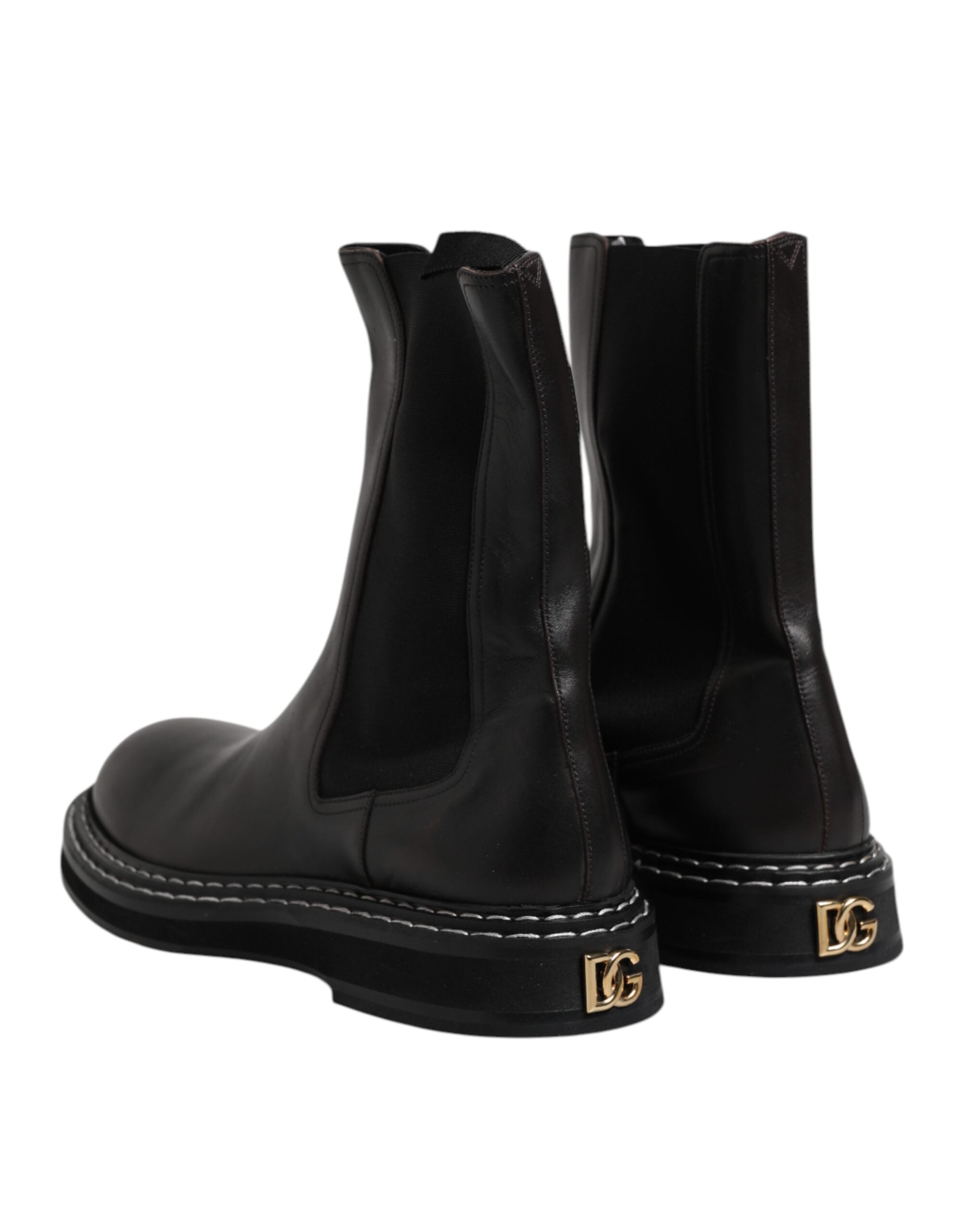 Dolce & Gabbana Black Leather Mid Calf Boots Flats Shoes Dolce & Gabbana