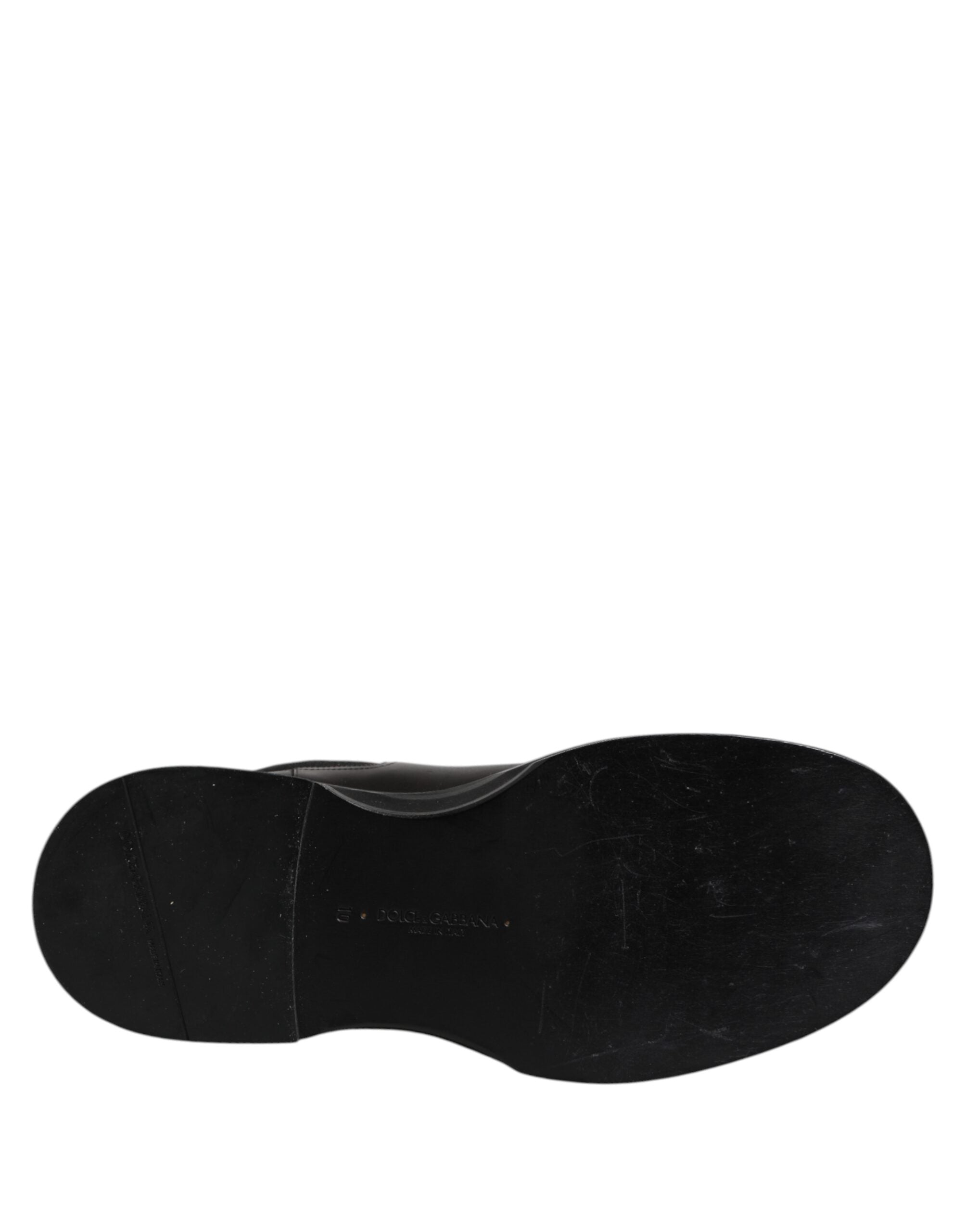 Dolce & Gabbana Black Leather Mid Calf Boots Flats Shoes Dolce & Gabbana
