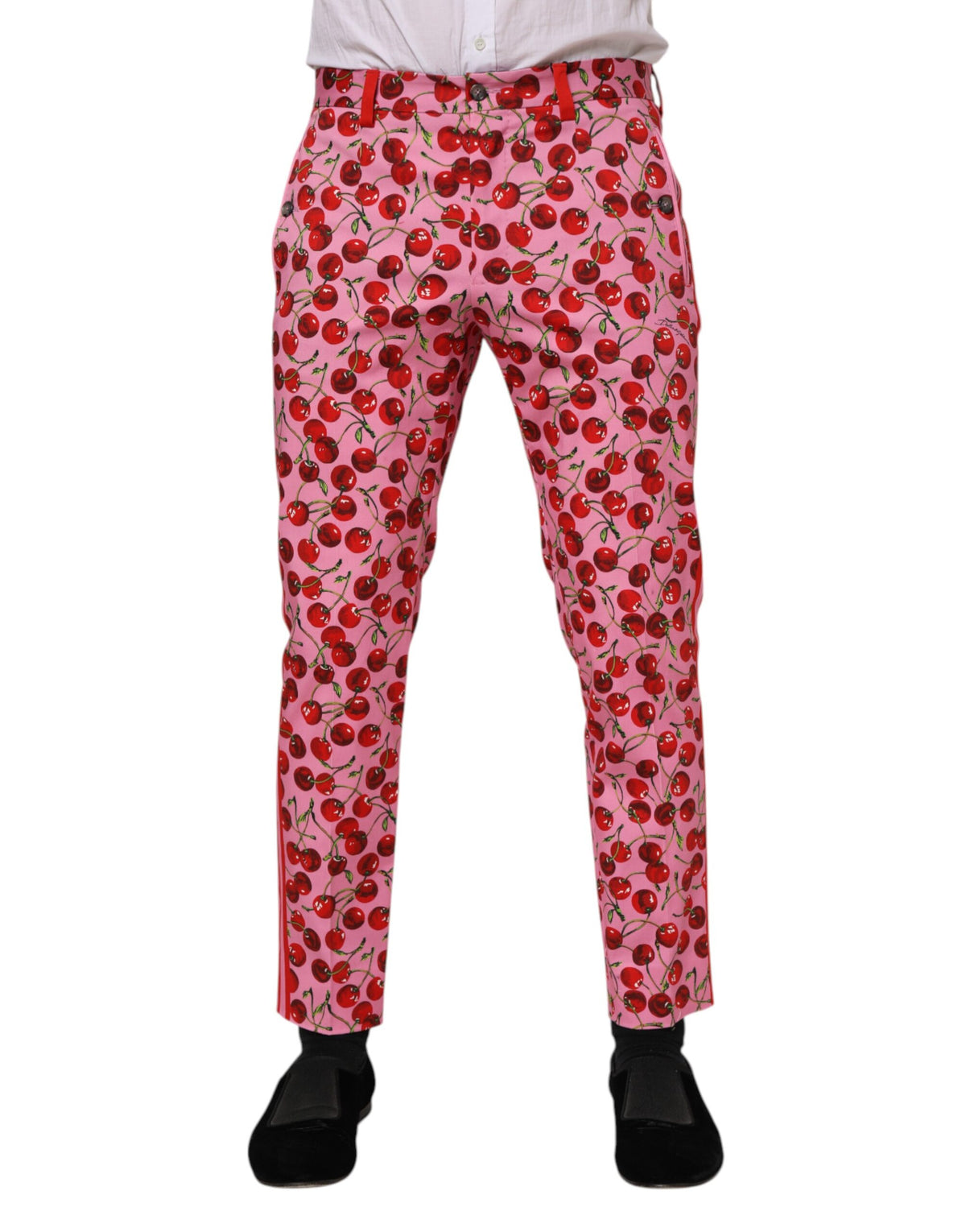 Dolce & Gabbana Pink Cherry Print Cotton Dress Pants