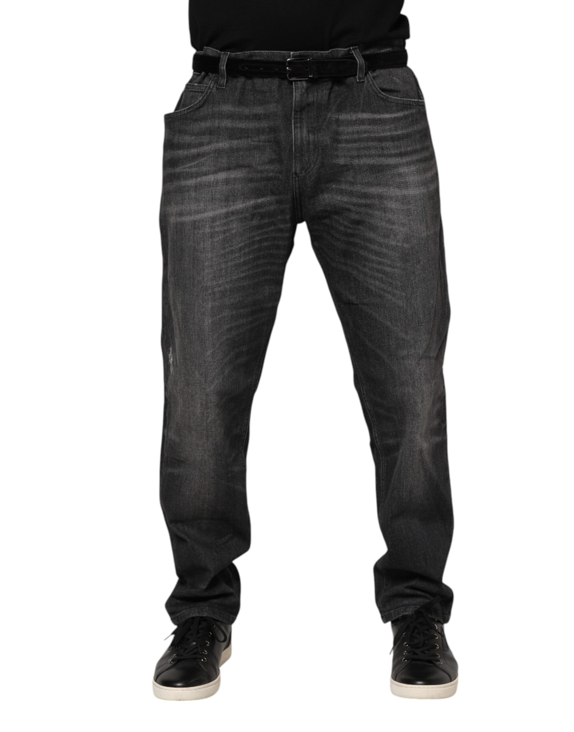 Dolce & Gabbana Gray Washed Cotton Loose Denim Jeans Dolce & Gabbana