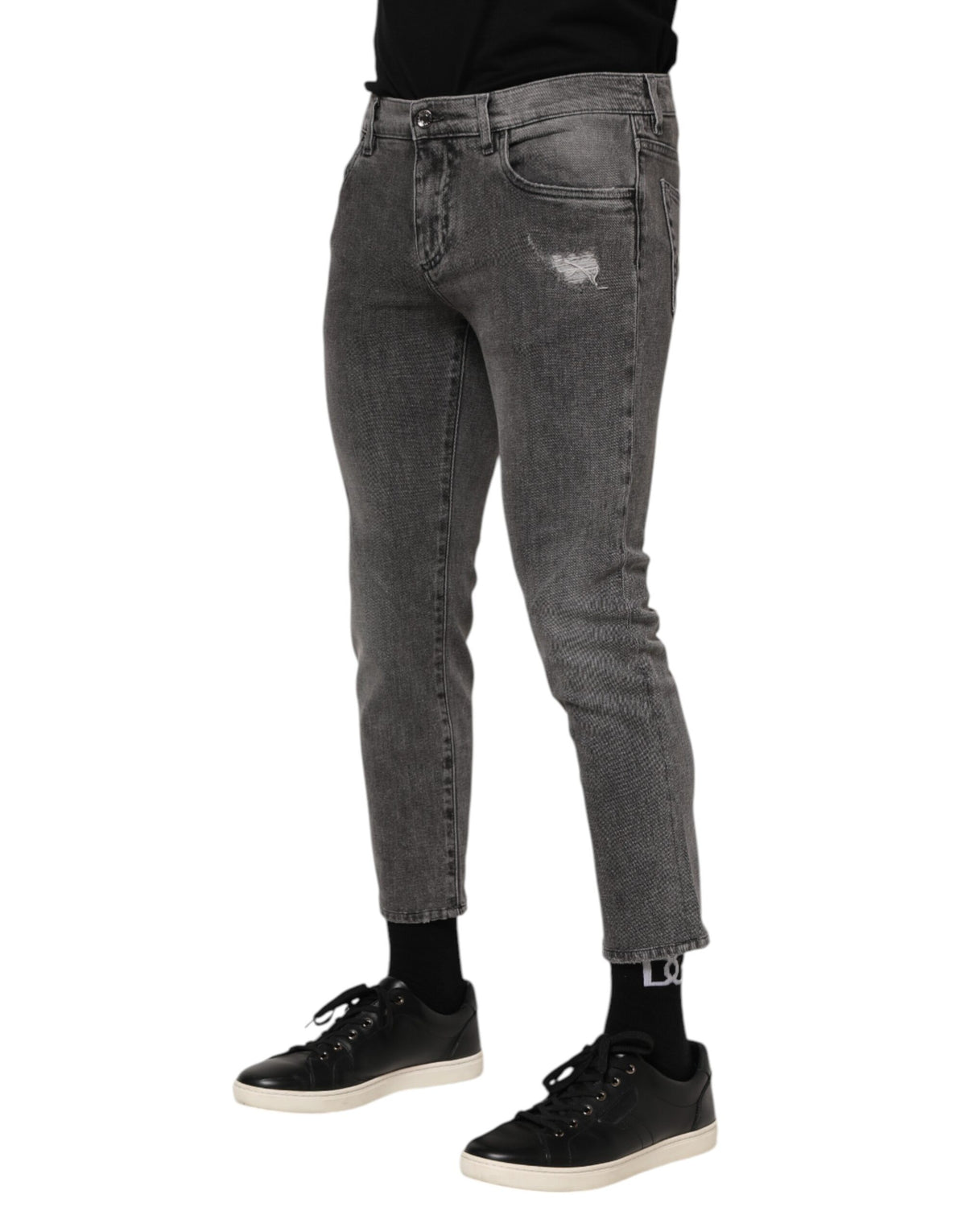 Dolce & Gabbana Gray Cotton Logo Plaque Men Denim Jeans