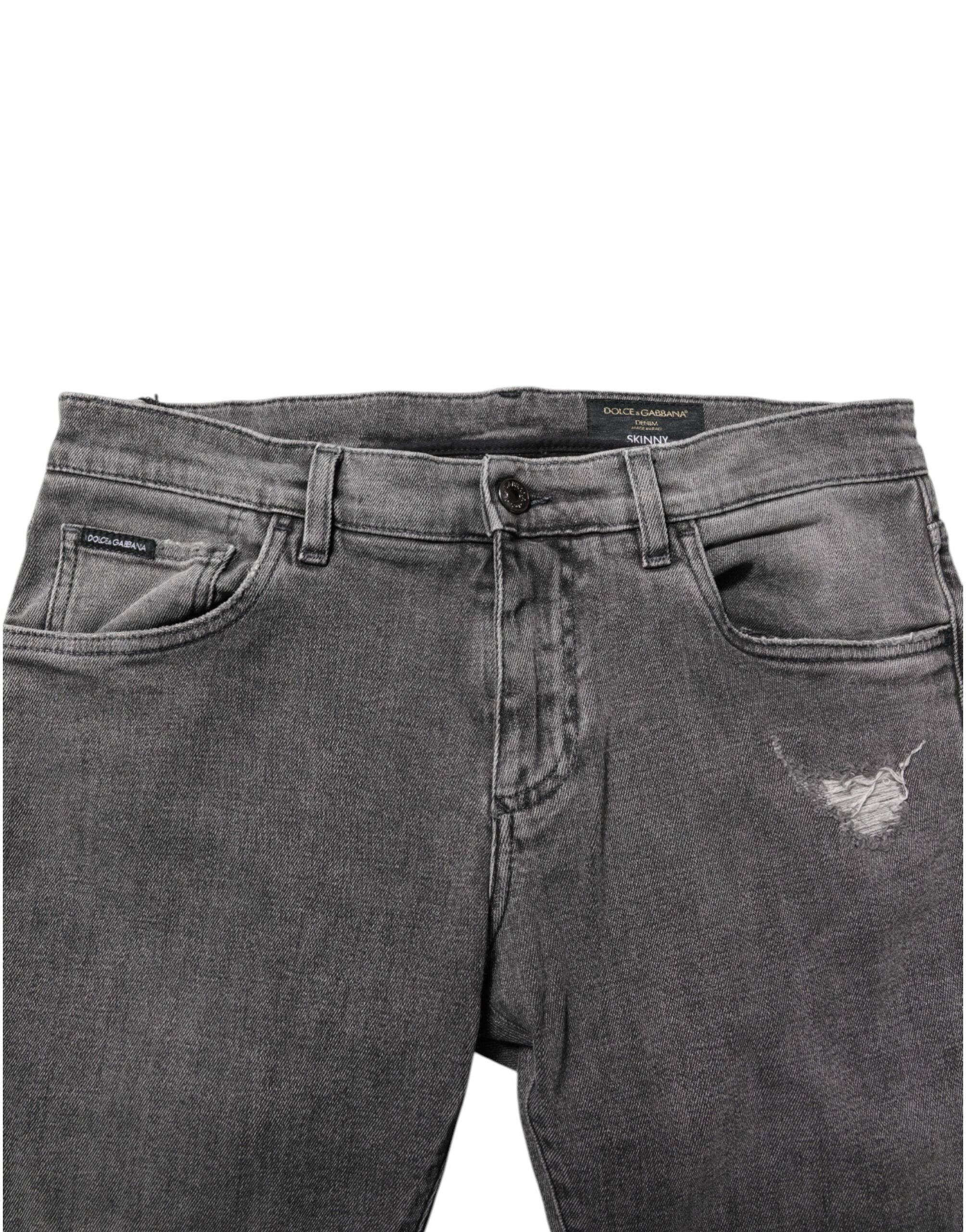 Dolce & Gabbana Gray Cotton Logo Plaque Men Denim Jeans Dolce & Gabbana