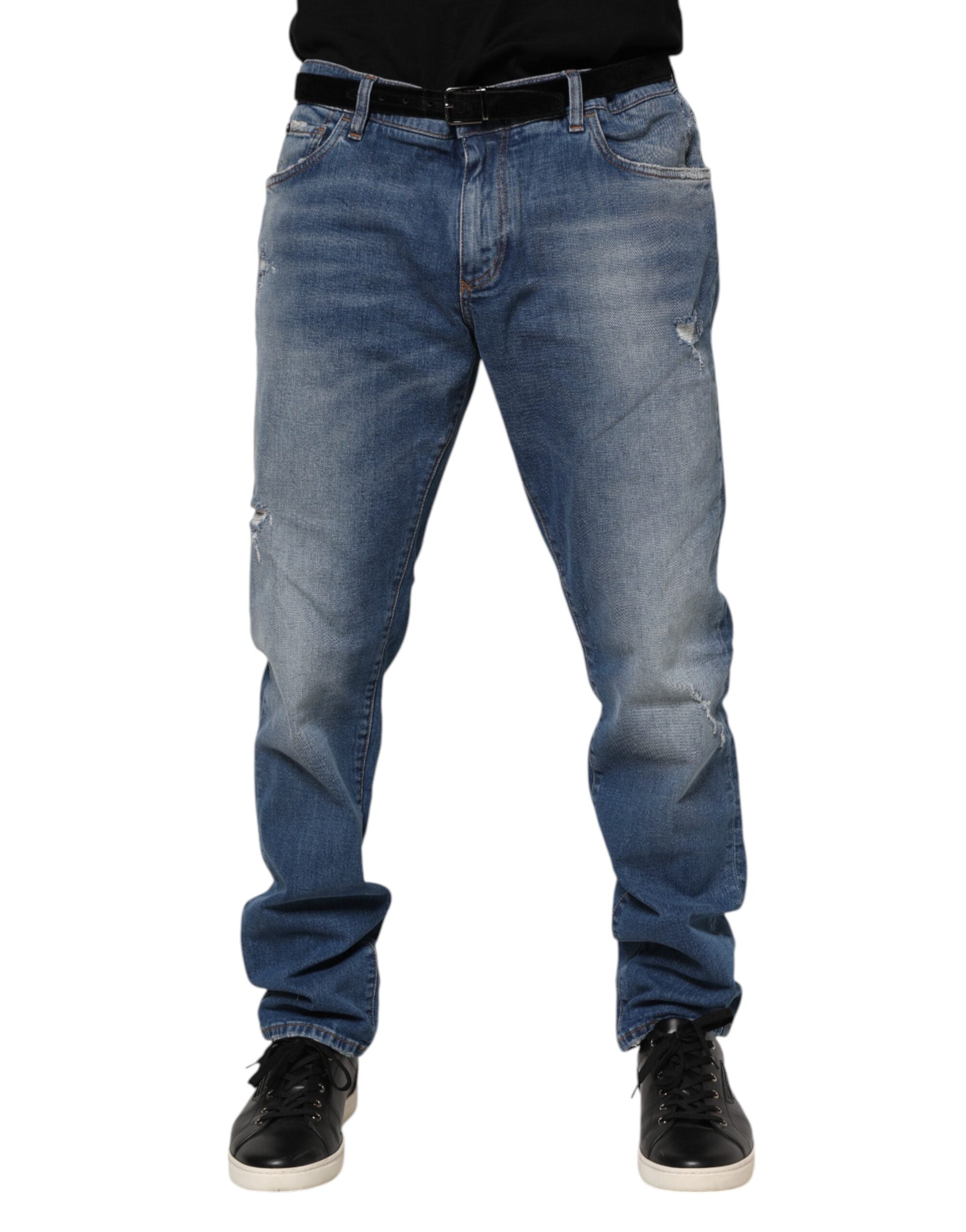 Dolce & Gabbana Blue Washed Cotton Logo Plaque Denim Jeans Dolce & Gabbana