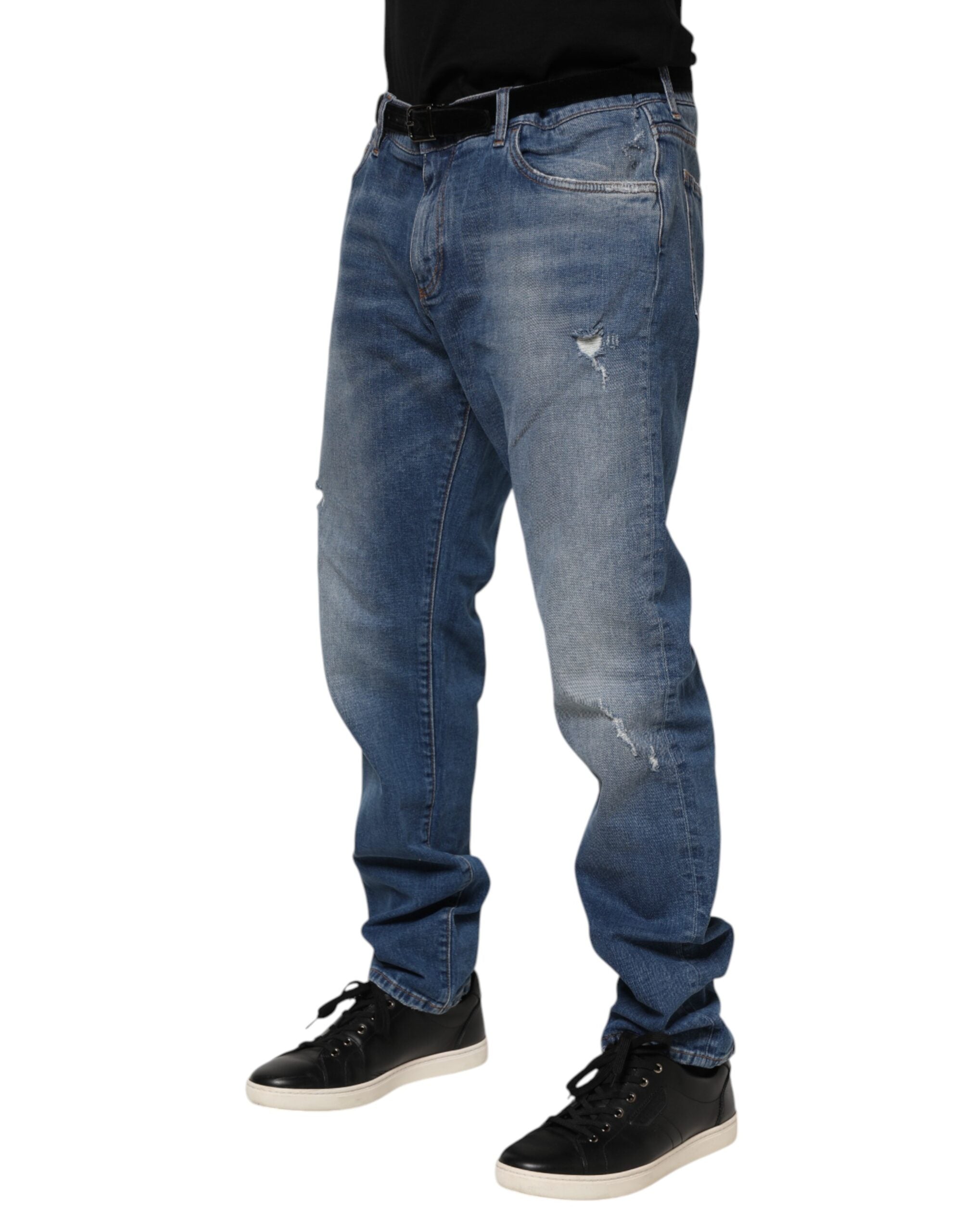 Dolce & Gabbana Blue Washed Cotton Logo Plaque Denim Jeans Dolce & Gabbana