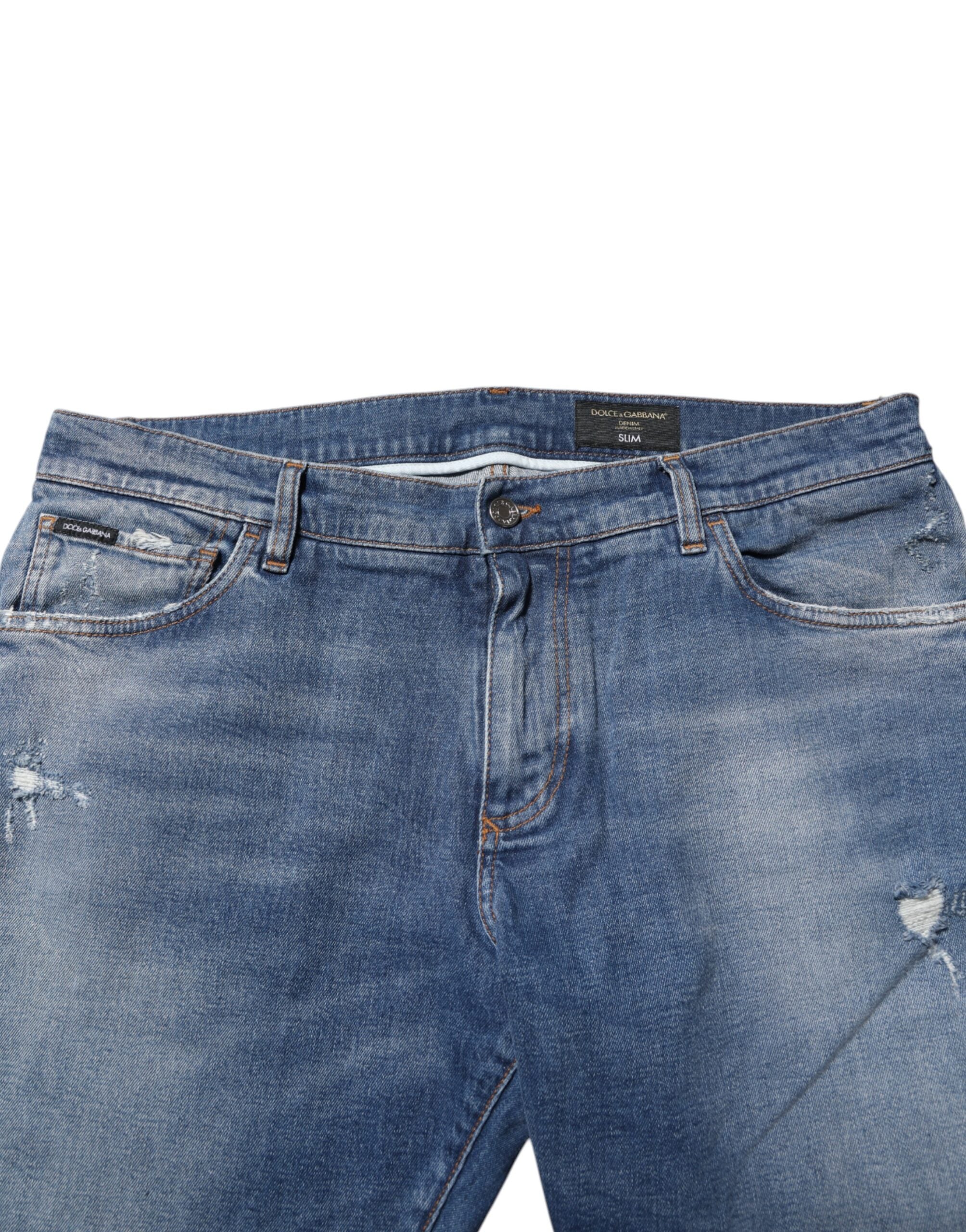 Dolce & Gabbana Blue Washed Cotton Logo Plaque Denim Jeans Dolce & Gabbana