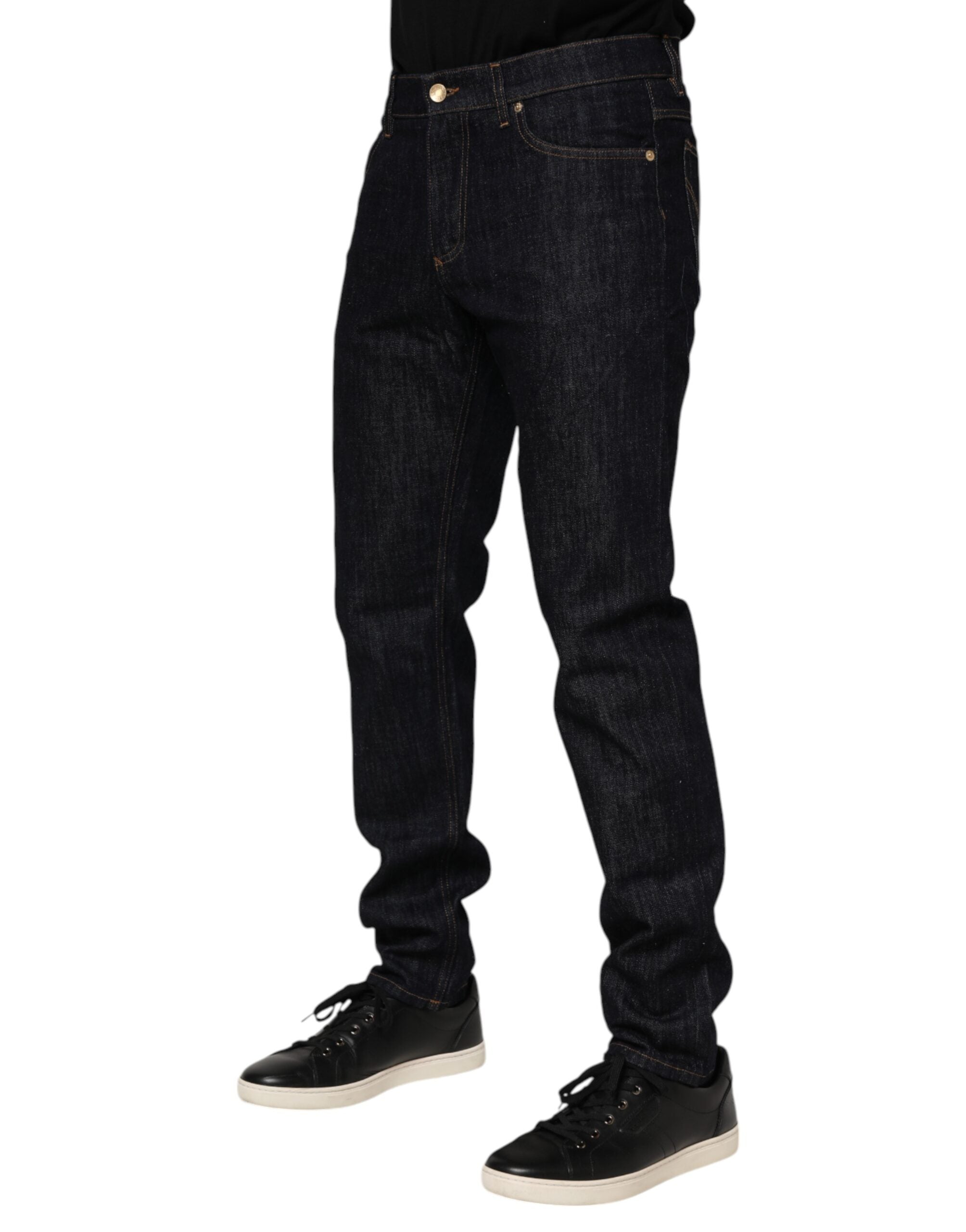 Dolce & Gabbana Dark Blue Cotton Logo Plaque Men Denim Jeans Dolce & Gabbana