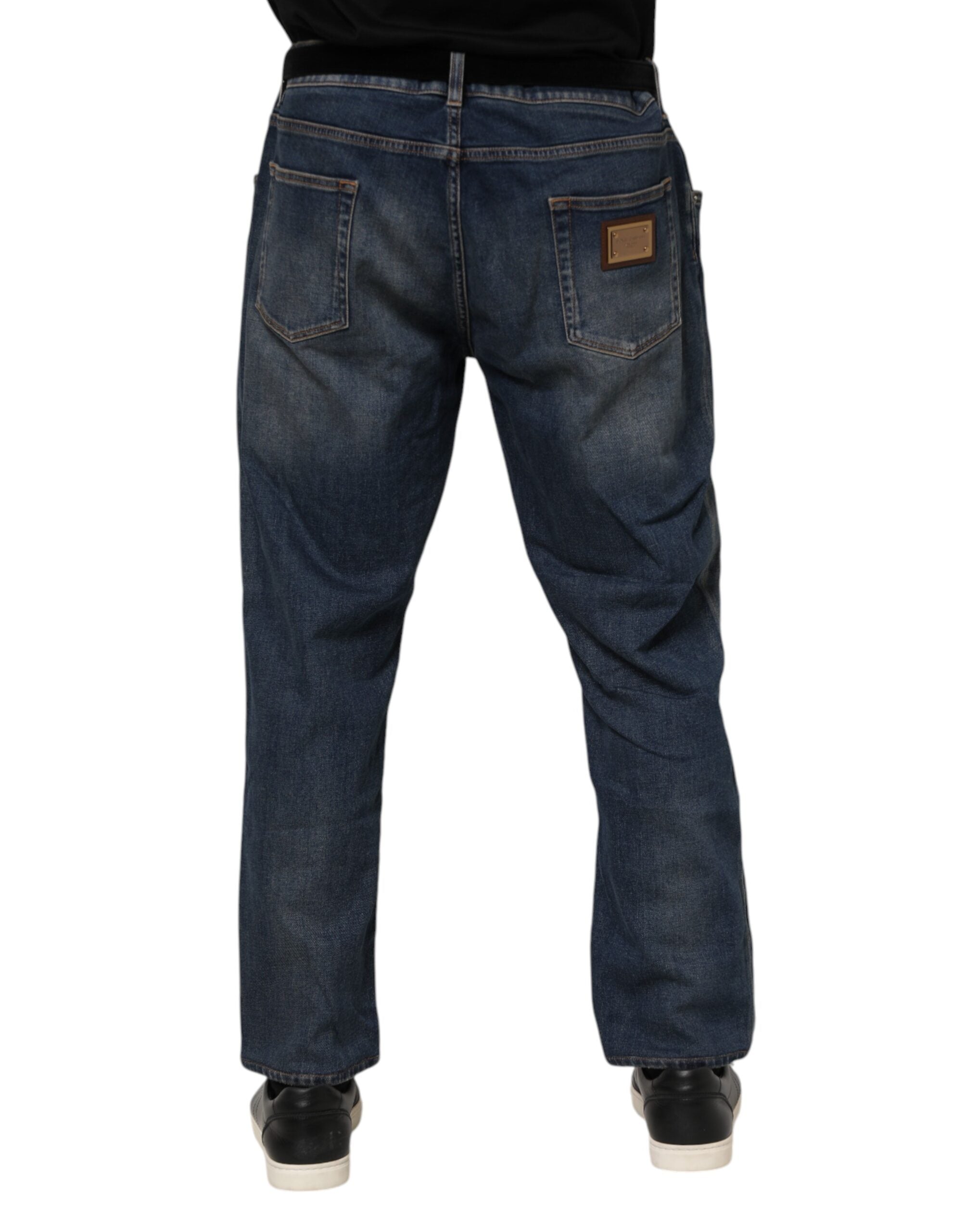 Dolce & Gabbana Blue Cotton Logo Plaque Slim Denim Jeans Dolce & Gabbana