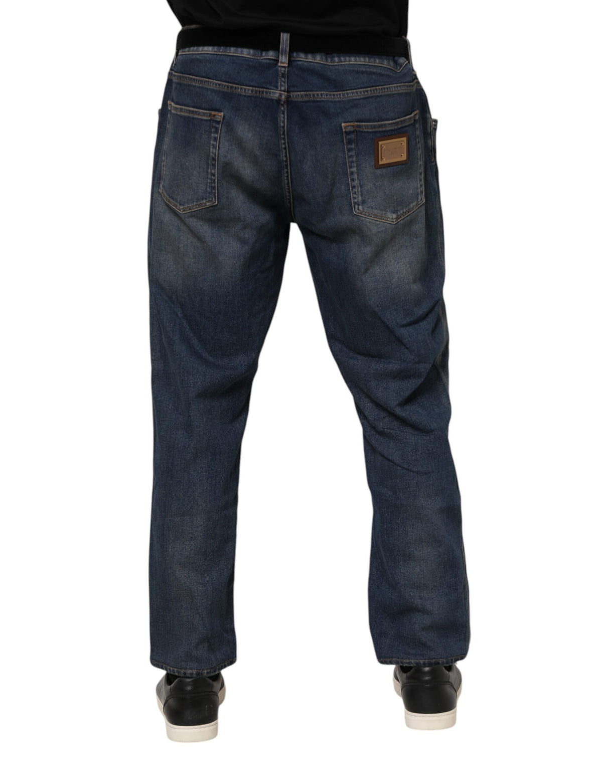 Dolce & Gabbana Blue Cotton Logo Plaque Slim Denim Jeans