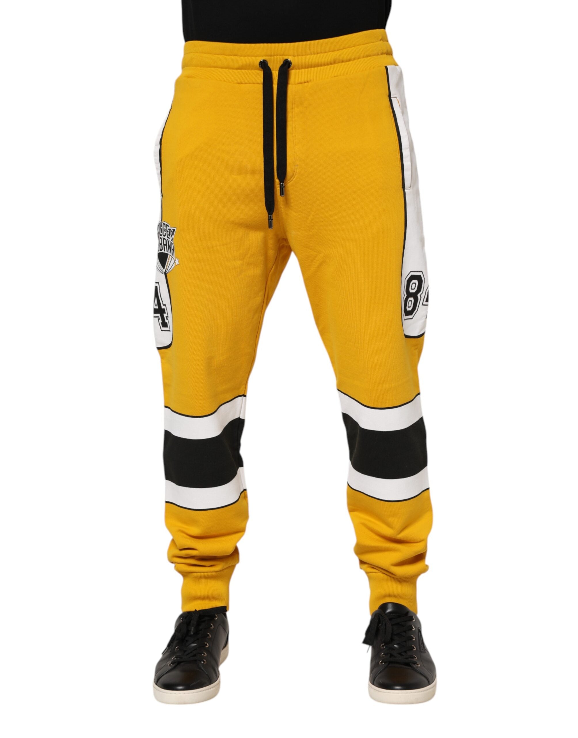 Dolce & Gabbana Yellow Print Cotton Drawstring Jogger Pants Dolce & Gabbana
