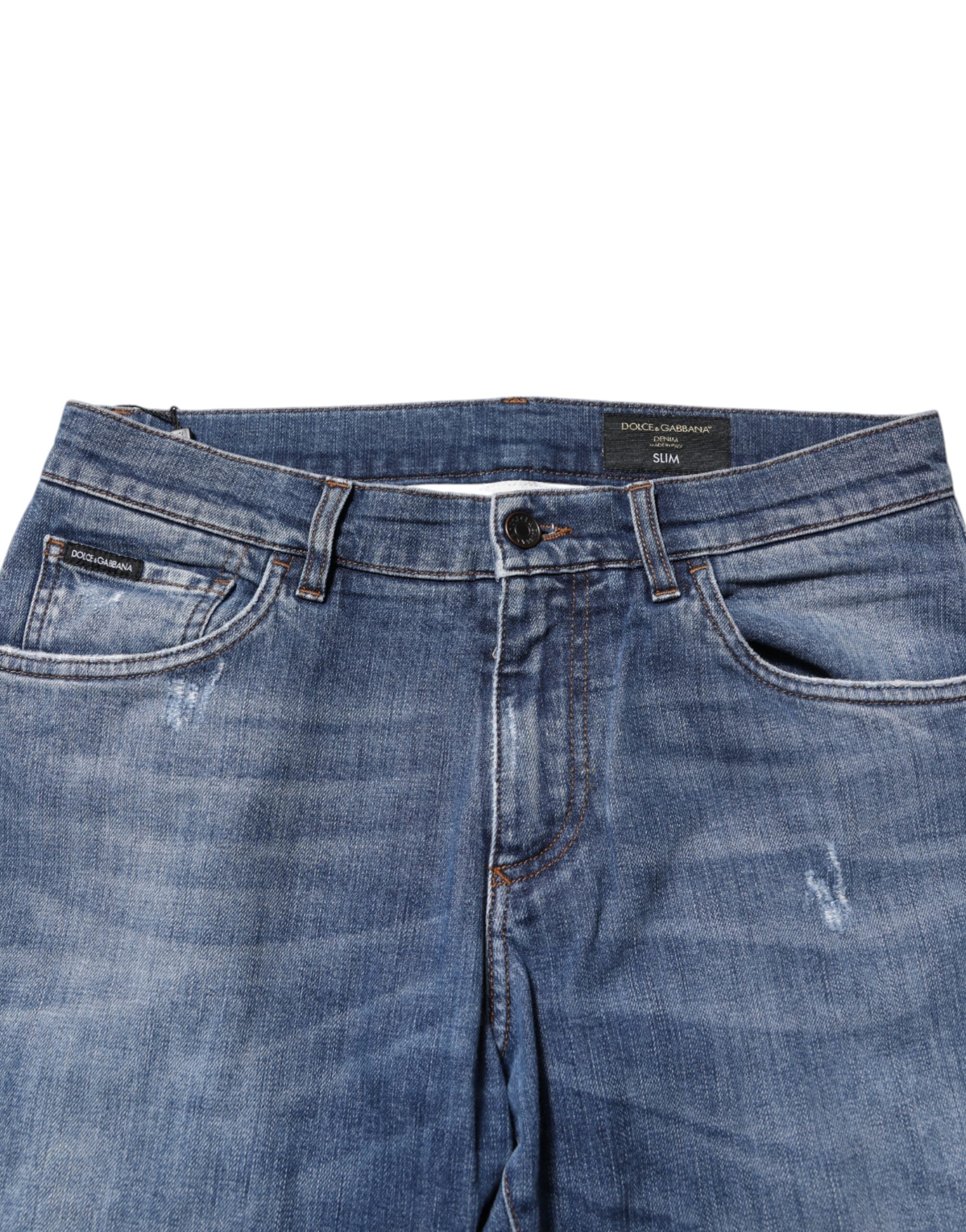 Dolce & Gabbana Blue Cotton Logo Plaque Denim Jeans Dolce & Gabbana