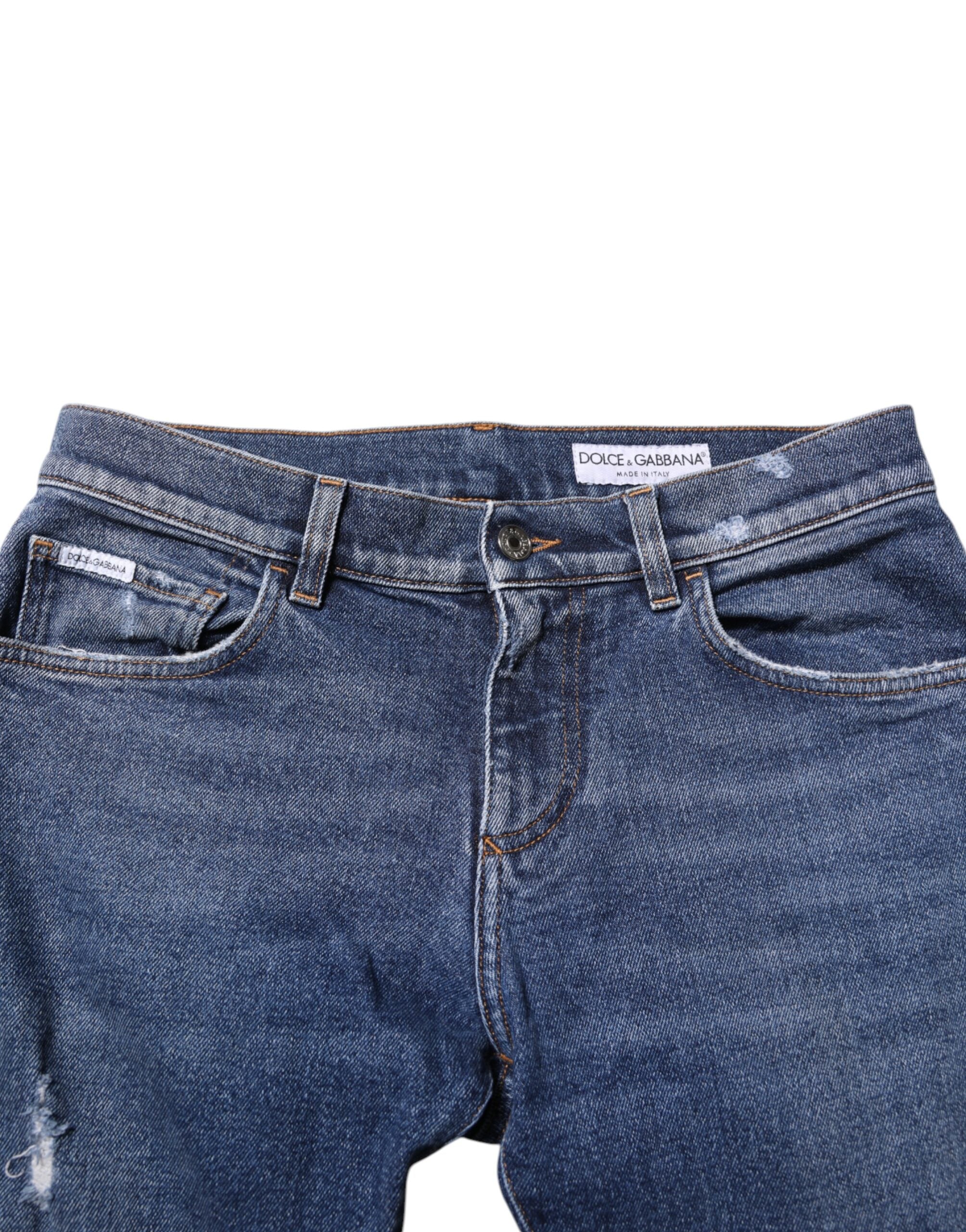 Dolce & Gabbana Blue Cotton Logo Plaque Skinny Men Denim Jeans Dolce & Gabbana