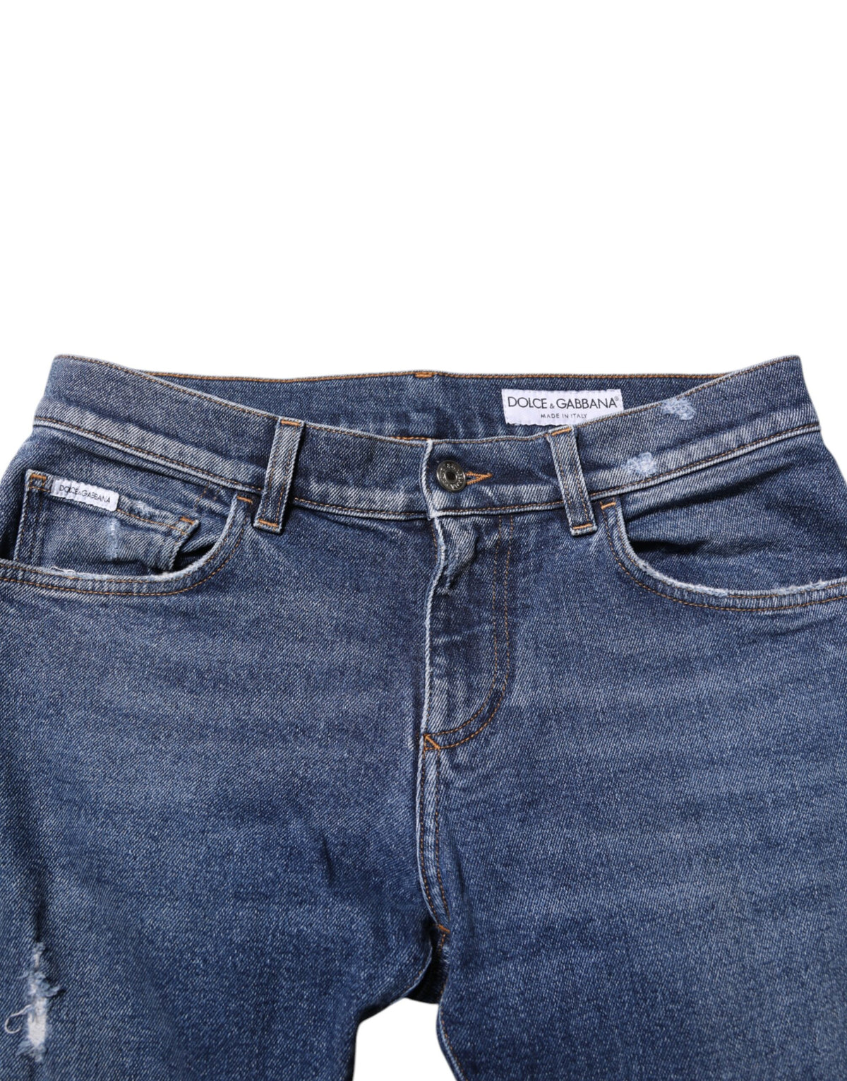 Dolce & Gabbana Blue Cotton Logo Plaque Skinny Men Denim Jeans
