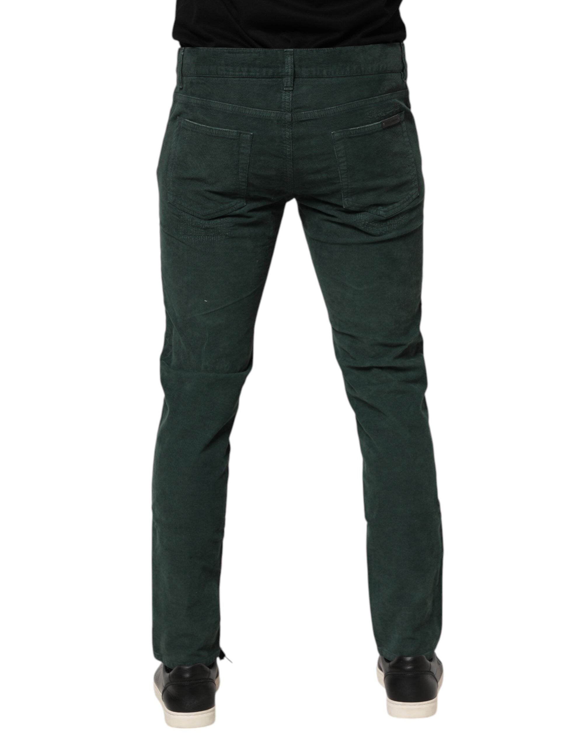 Dolce & Gabbana Green Cotton Corduroy Skinny Pants Dolce & Gabbana