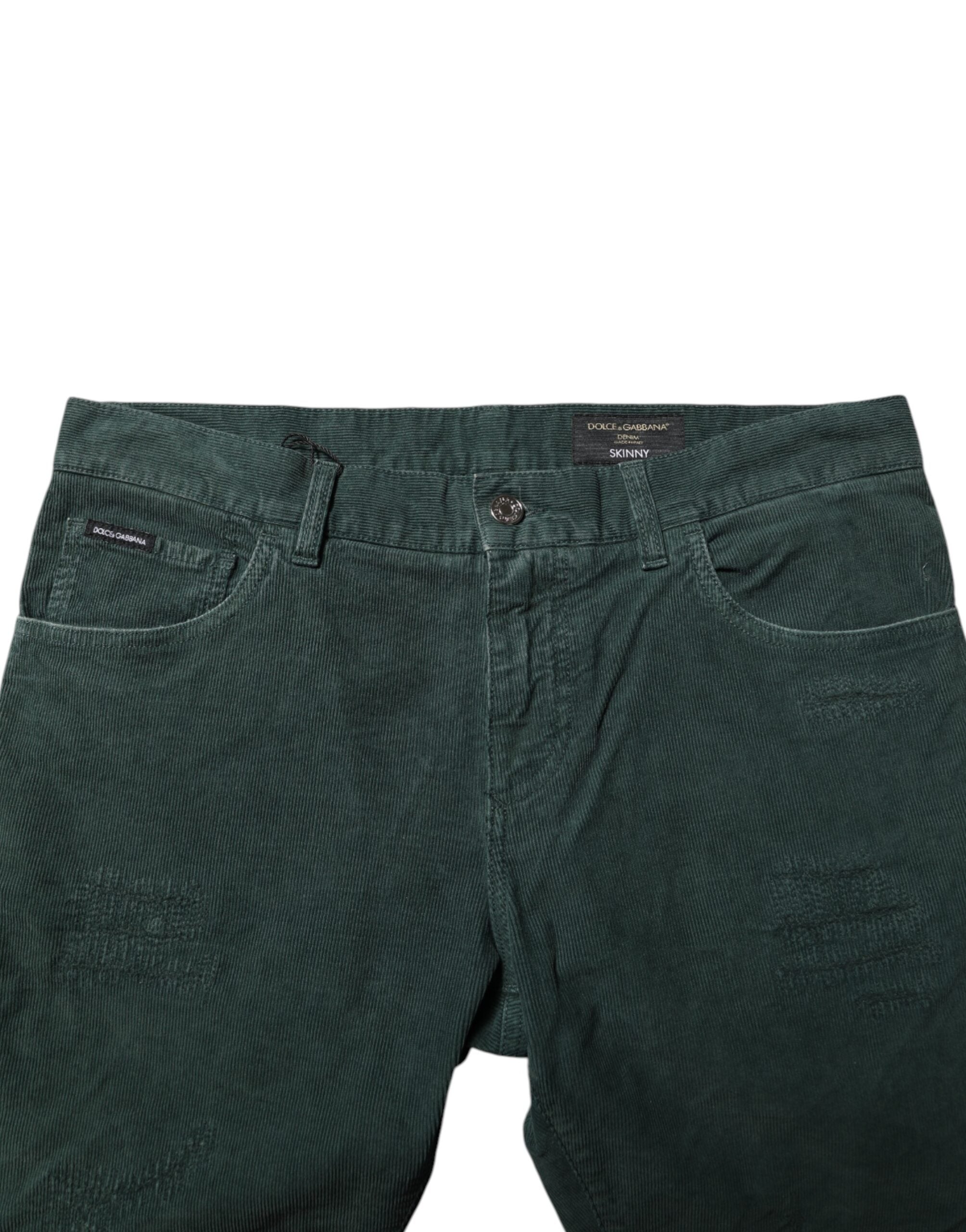 Dolce & Gabbana Green Cotton Corduroy Skinny Pants Dolce & Gabbana