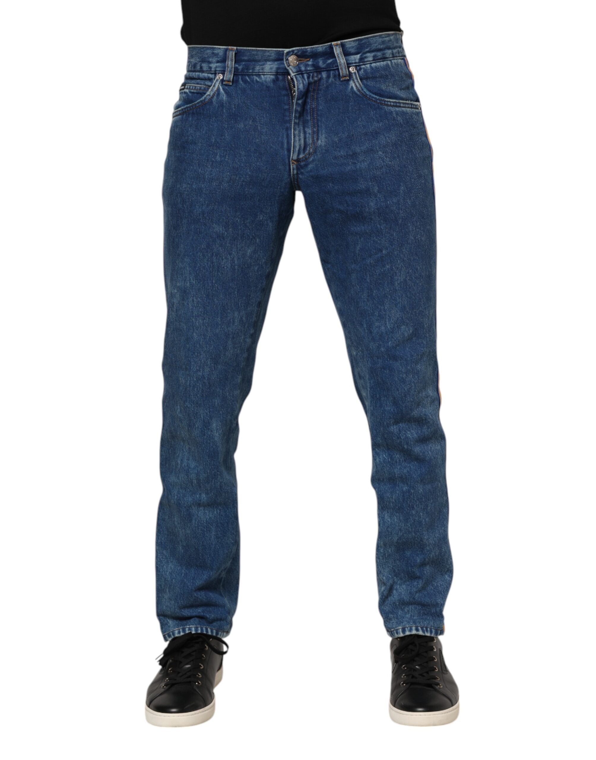 Dolce & Gabbana Blue Cotton Logo Plaque Denim Jeans Dolce & Gabbana