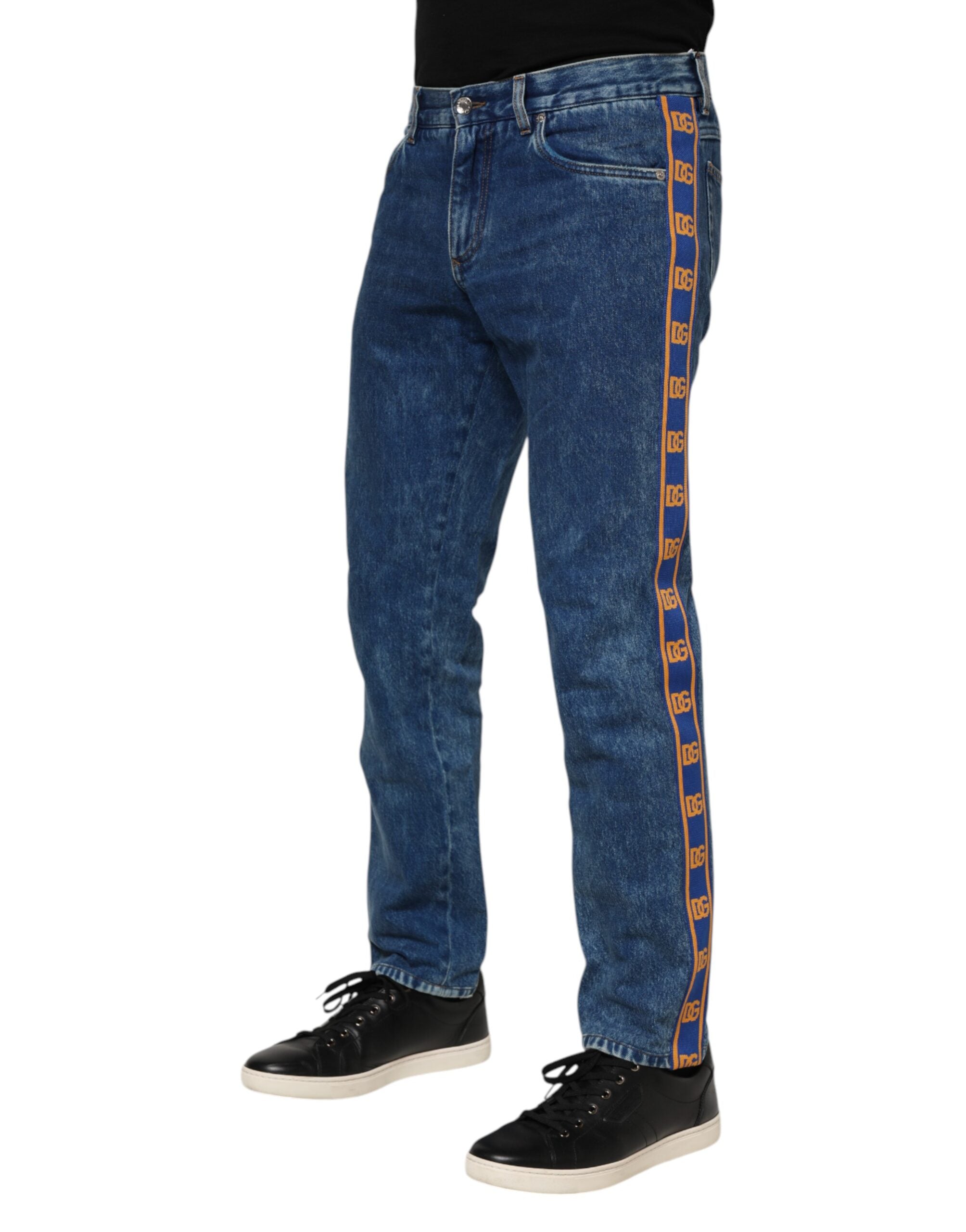 Dolce & Gabbana Blue Cotton Logo Plaque Denim Jeans Dolce & Gabbana