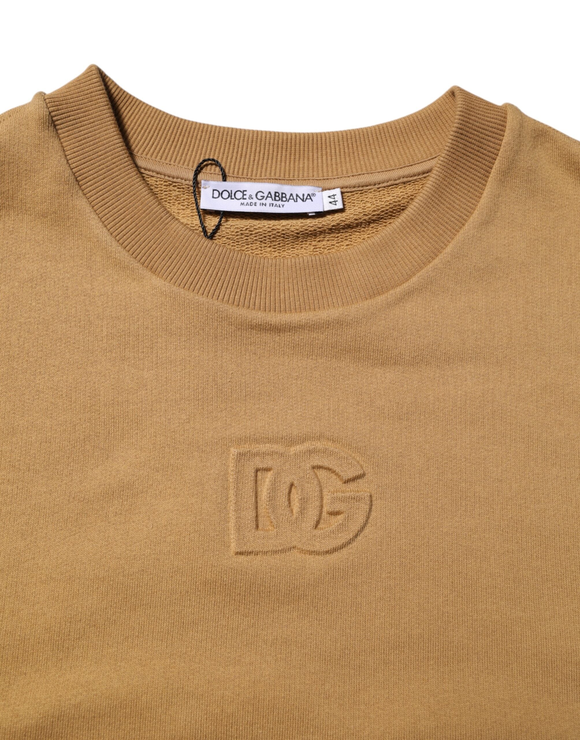 Dolce & Gabbana Mustard Cotton DG Embossed Pullover Sweater Dolce & Gabbana