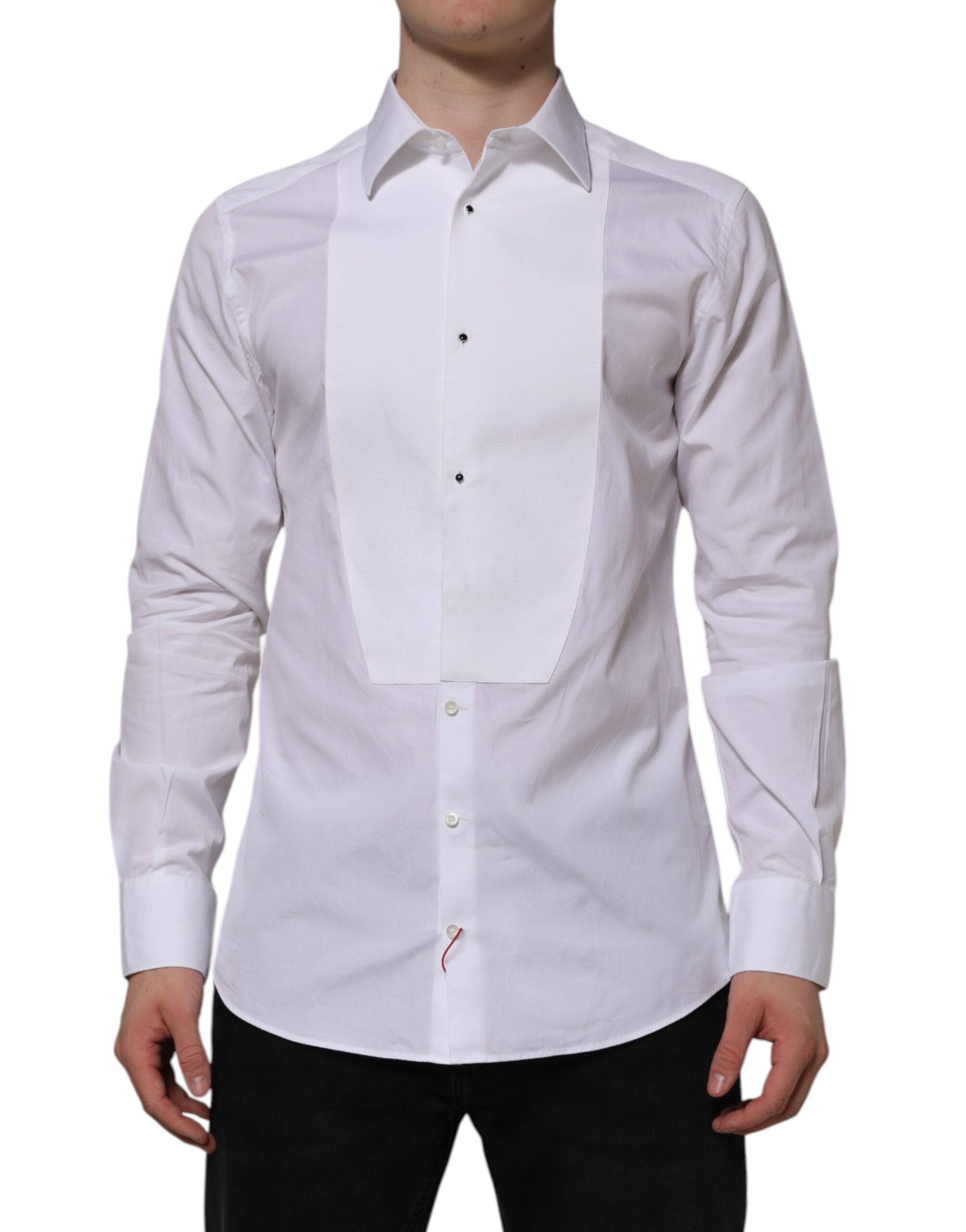 Dolce & Gabbana White Bib Cotton Poplin GOLD Formal Shirt Dolce & Gabbana