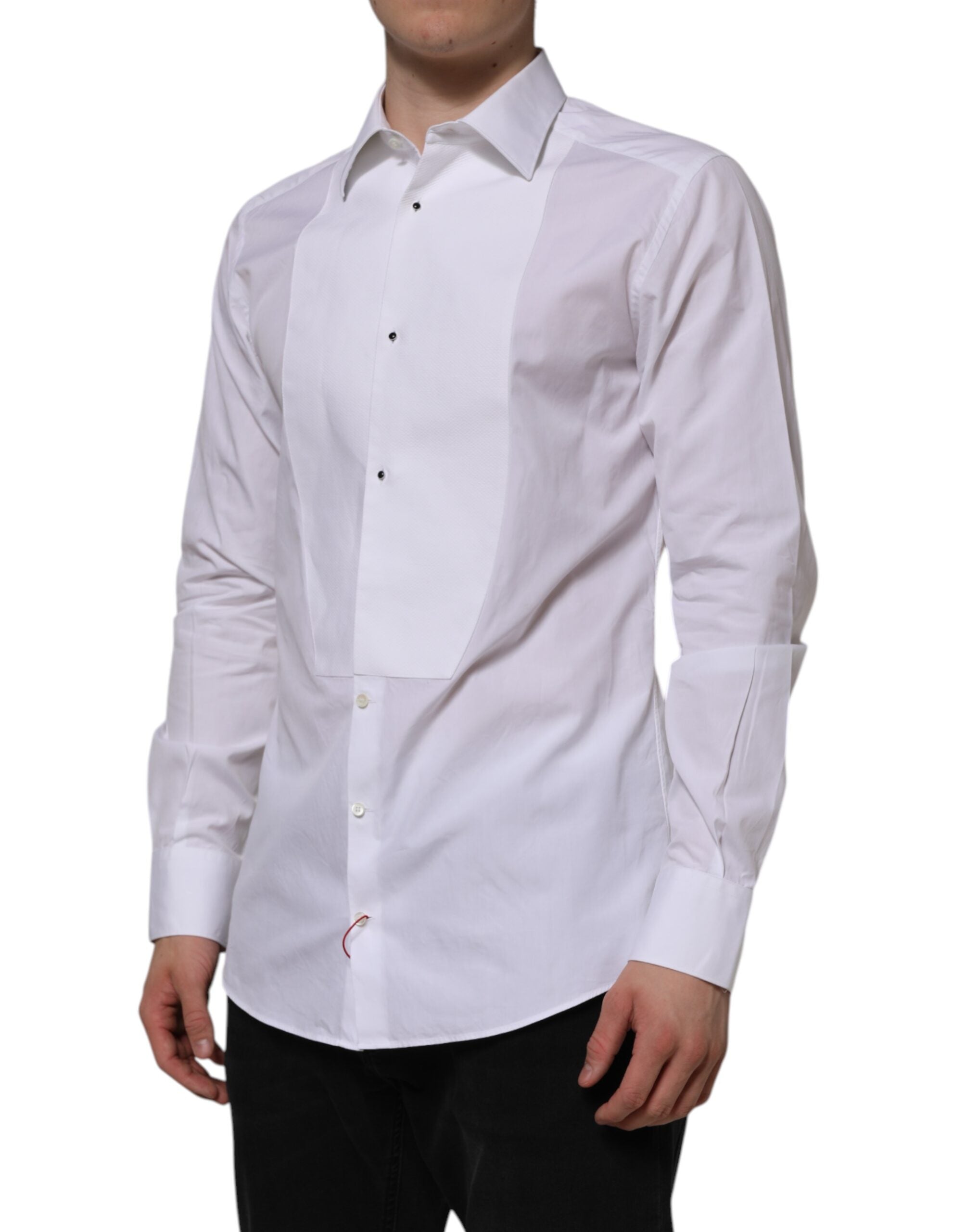 Dolce & Gabbana White Bib Cotton Poplin GOLD Formal Shirt Dolce & Gabbana