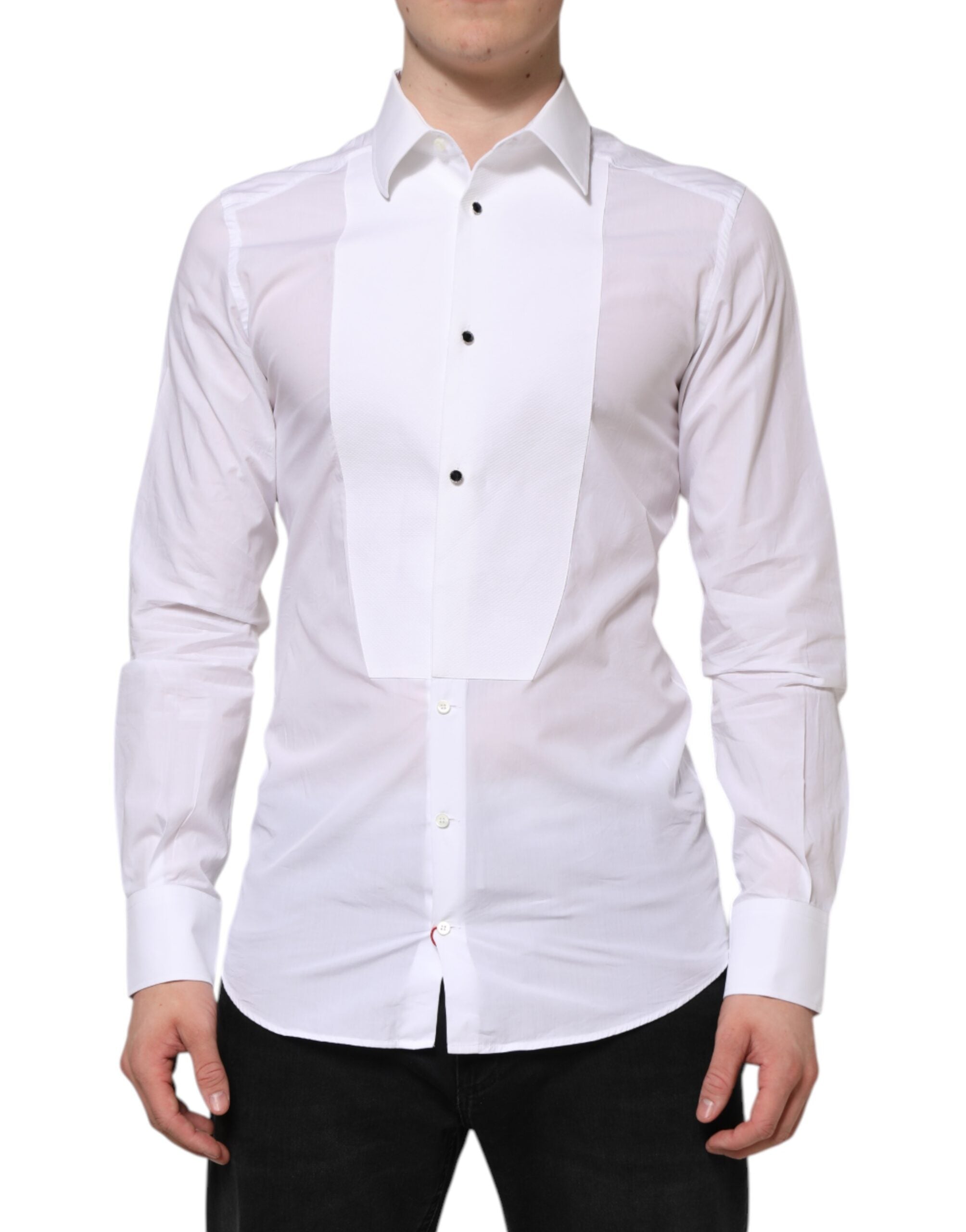 Dolce & Gabbana White Cotton GOLD Bib Poplin Formal Shirt Dolce & Gabbana