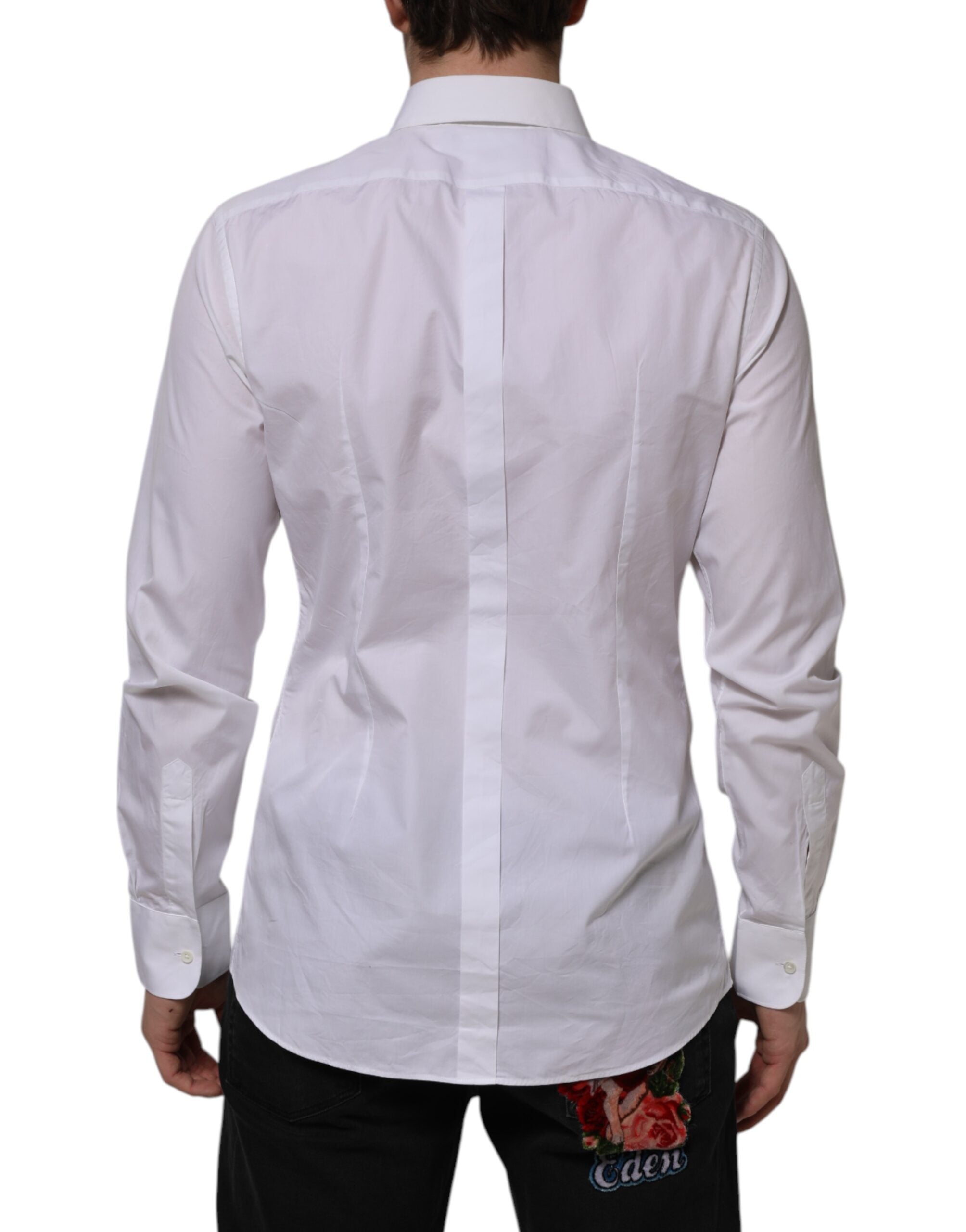 Dolce & Gabbana White Bib Cotton Popline GOLD Men Formal Shirt Dolce & Gabbana