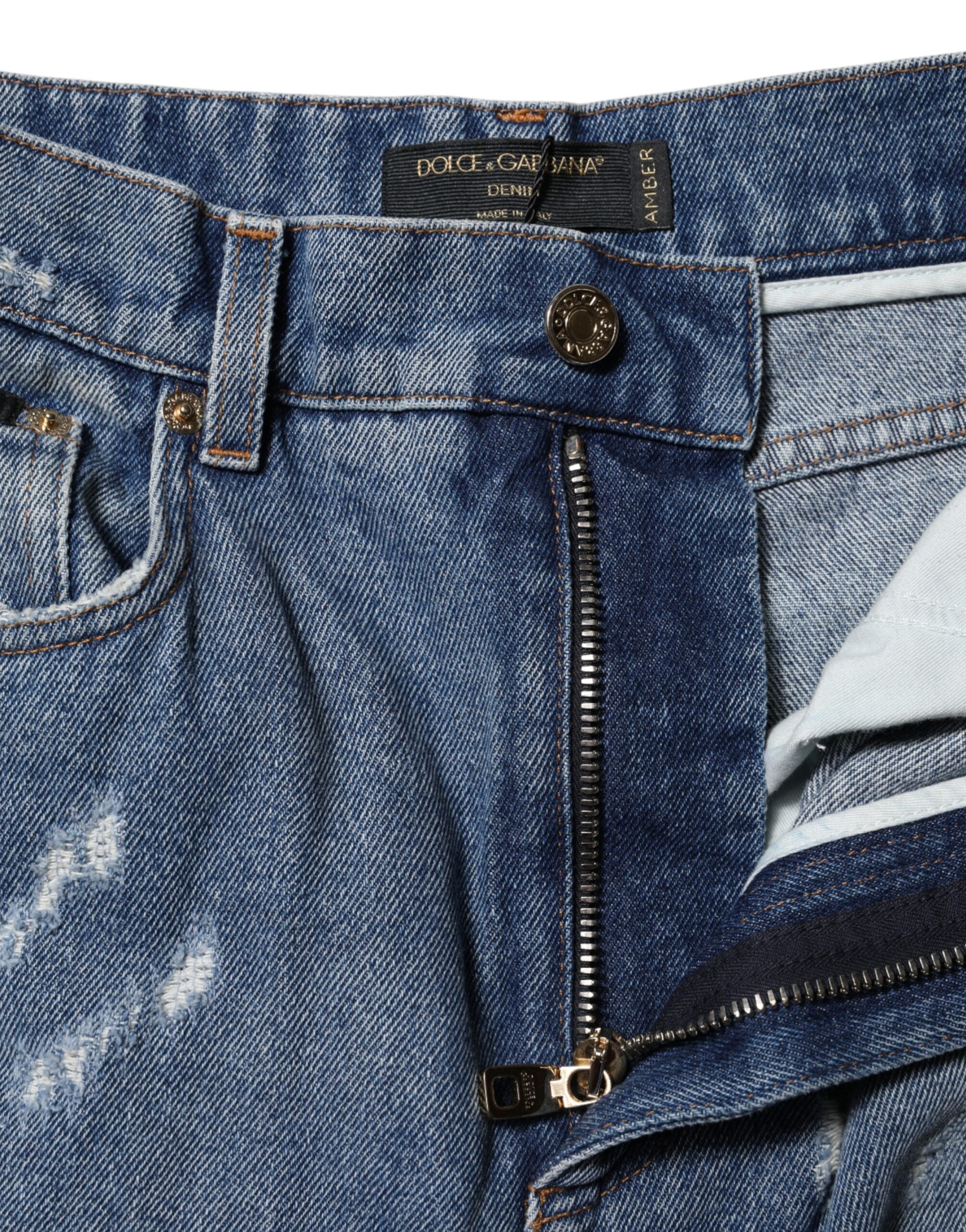 Dolce & Gabbana Blue Cotton Tattered High Waist Denim Jeans Dolce & Gabbana