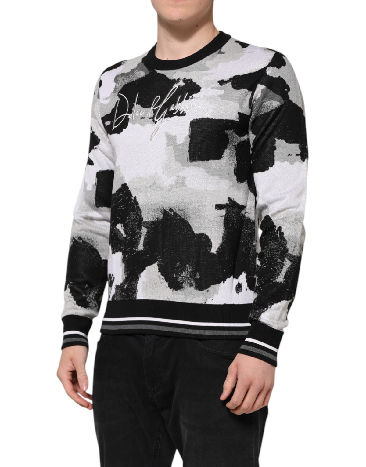 Dolce & Gabbana Multicolor Silk Camouflage Pullover Sweater