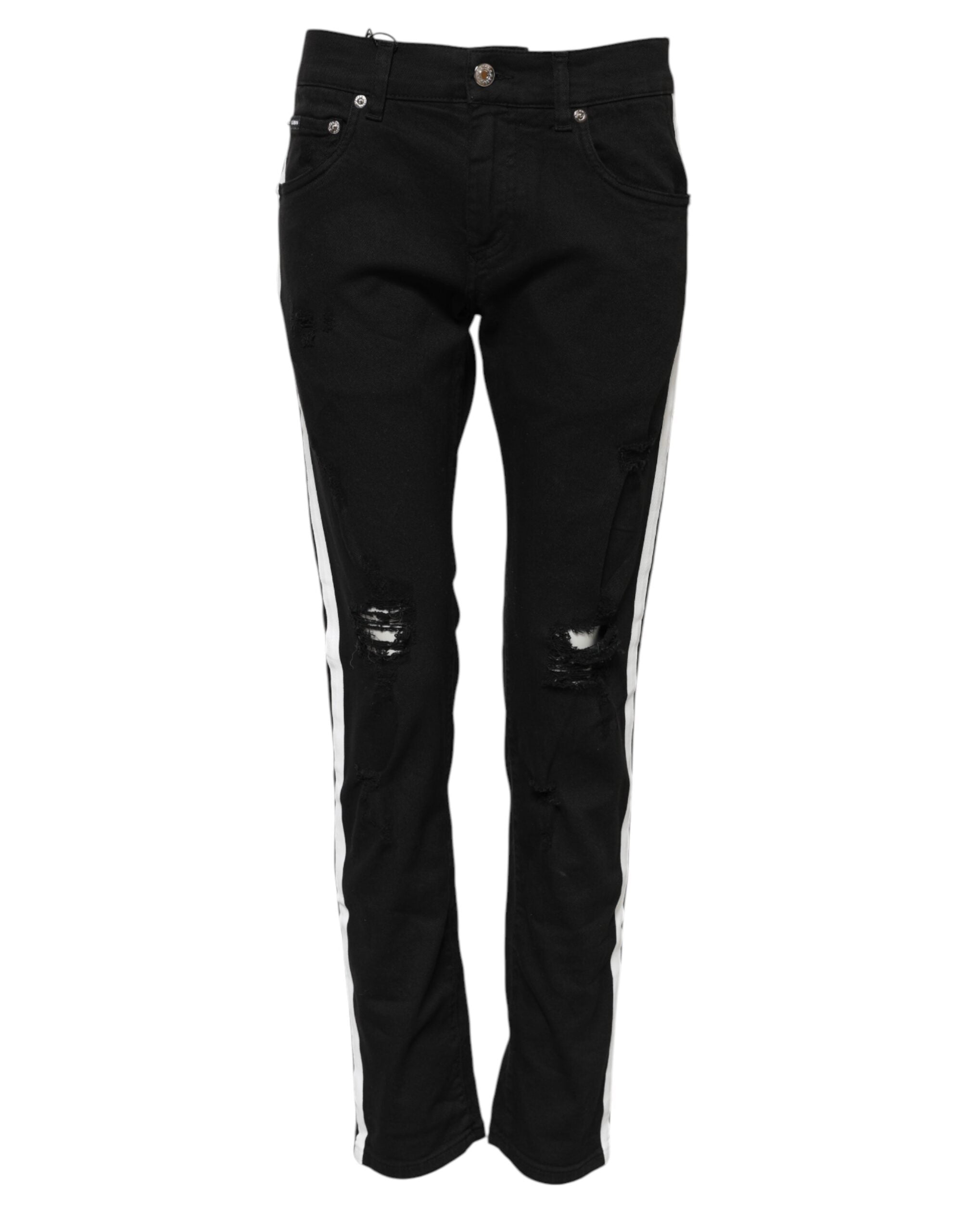 Dolce & Gabbana Black Tattered White Lining Skinny Denim Jeans Dolce & Gabbana