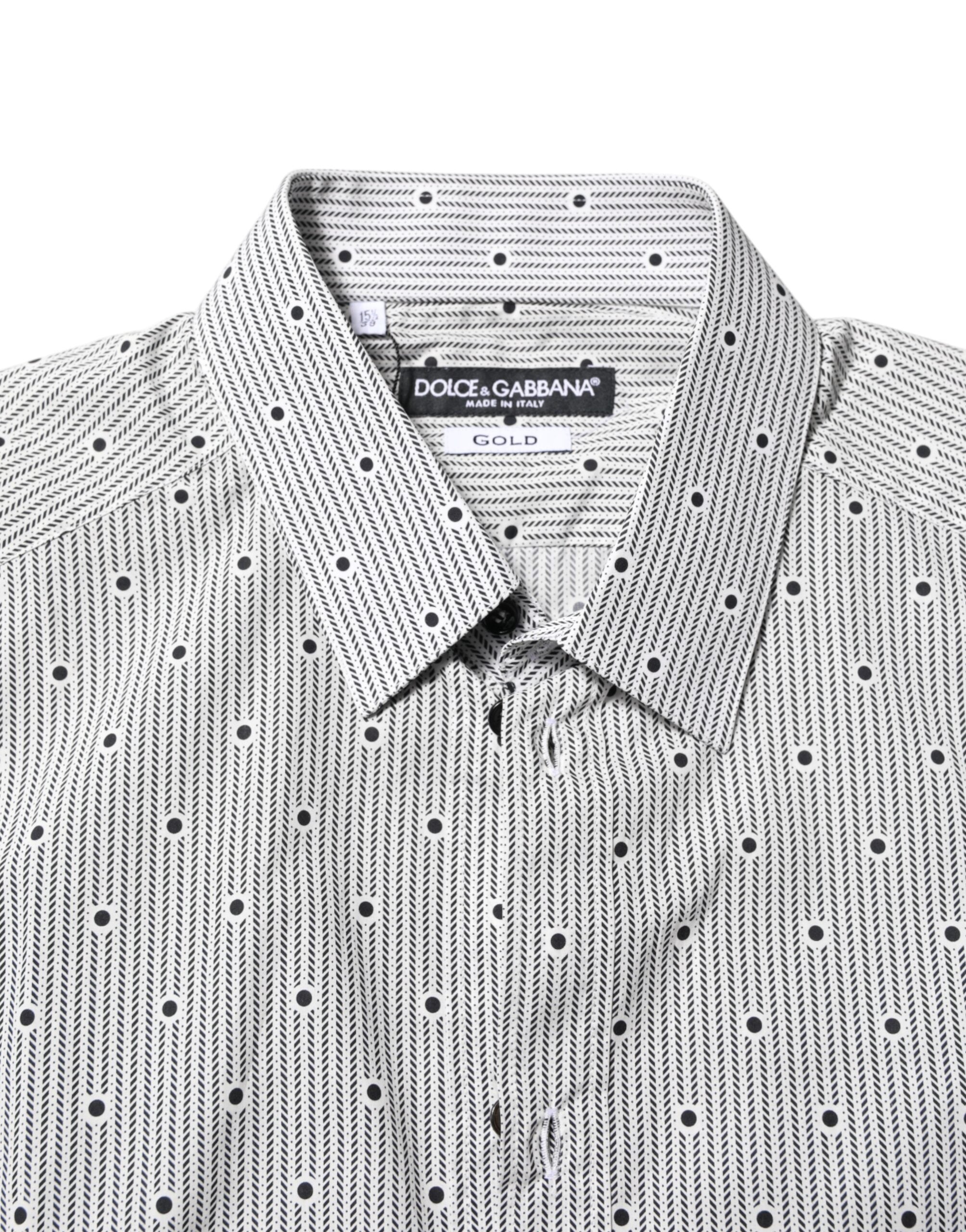 Dolce & Gabbana Gray Dotted Semi Fitted GOLD Men Formal Shirt Dolce & Gabbana