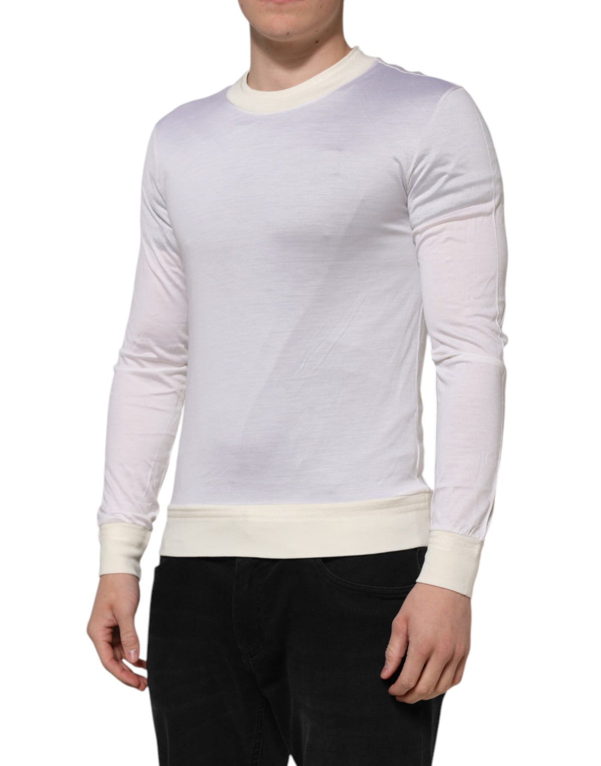 Dolce & Gabbana White Silk Crew Neck Long Sleeves T-shirt