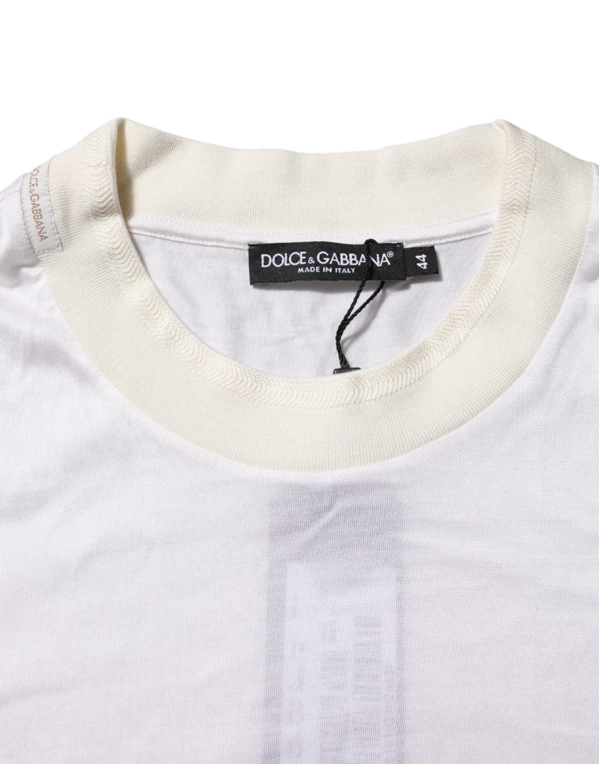 Dolce & Gabbana White Silk Crew Neck Long Sleeves T-shirt Dolce & Gabbana
