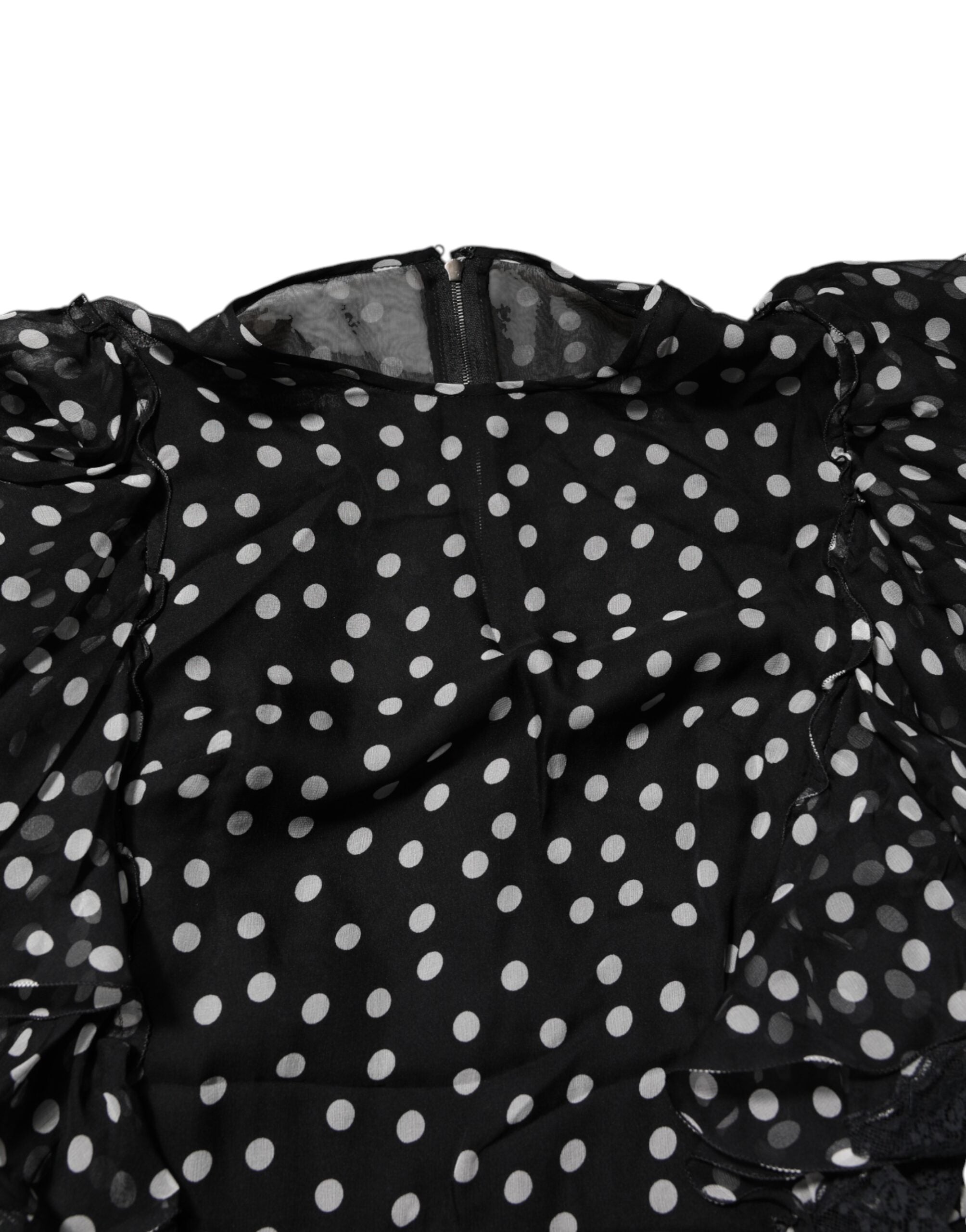 Dolce & Gabbana Black White Lace Polka Dot Chiffon Dress Dolce & Gabbana