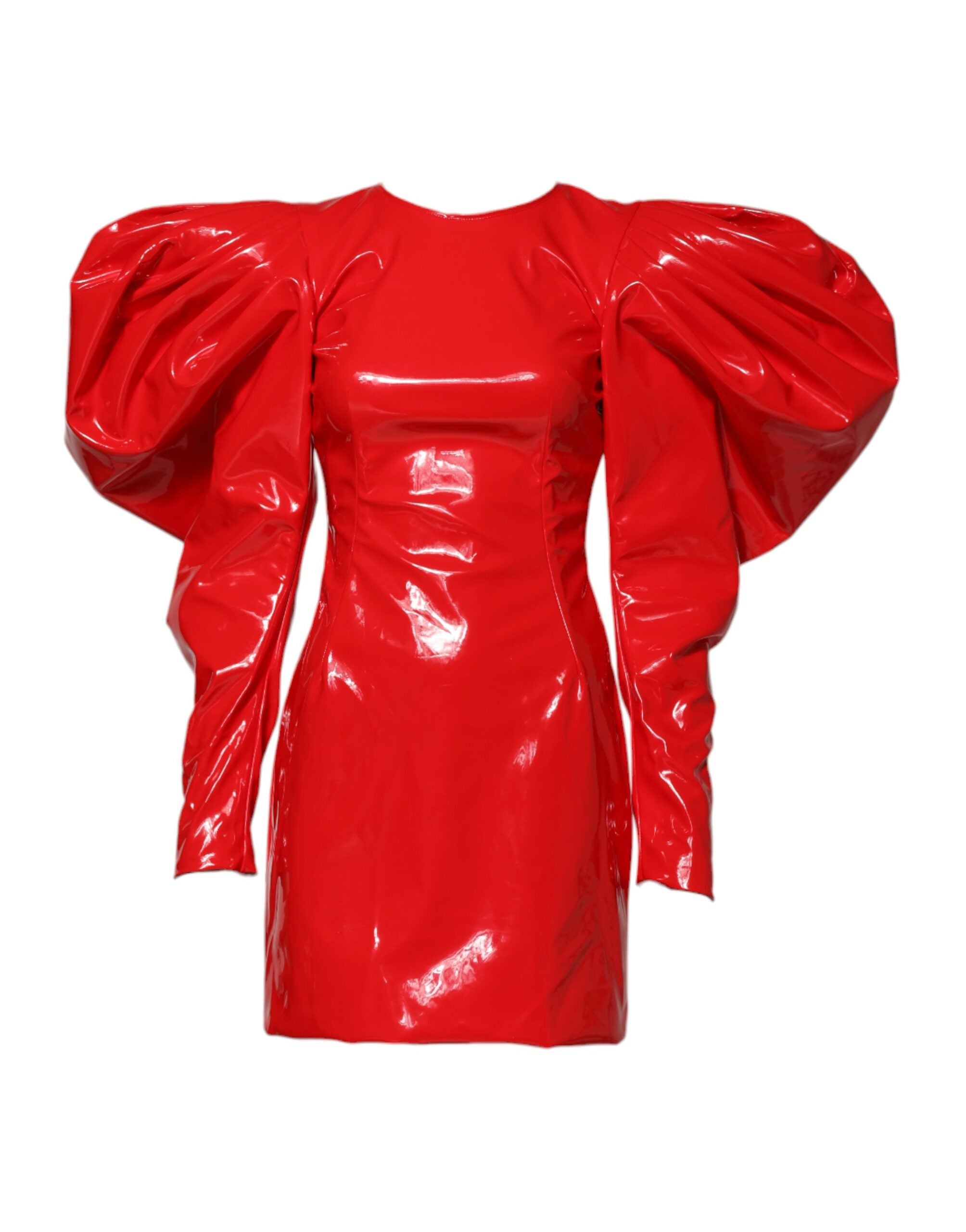 Dolce & Gabbana Red Patent Leather Puff Sleeves Mini Dress Dolce & Gabbana