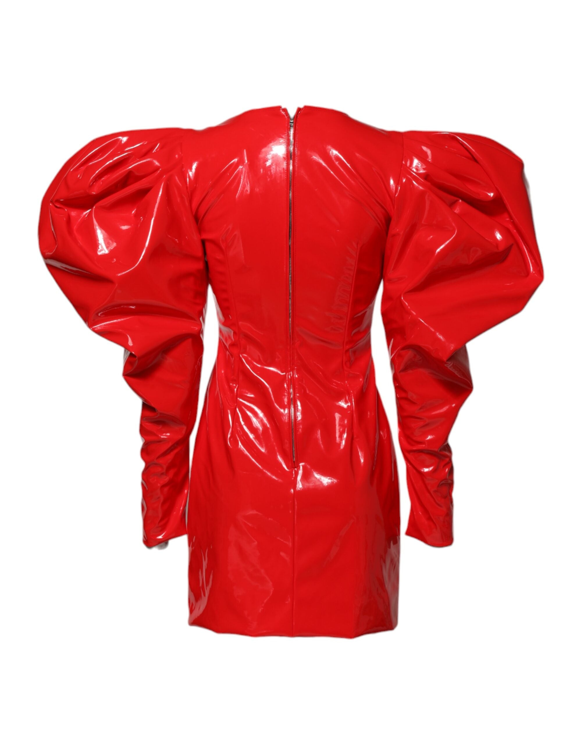 Dolce & Gabbana Red Patent Leather Puff Sleeves Mini Dress Dolce & Gabbana