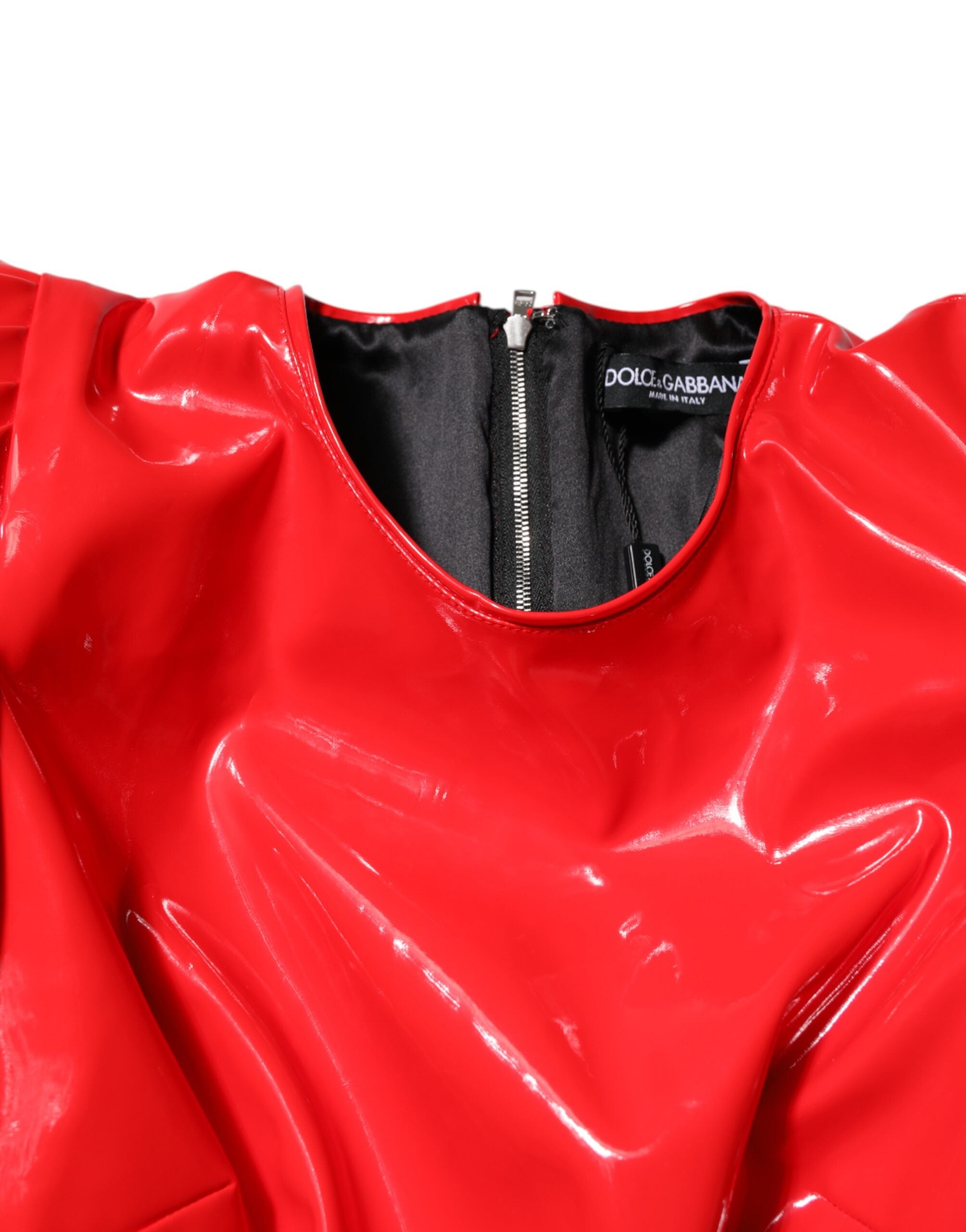 Dolce & Gabbana Red Patent Leather Puff Sleeves Mini Dress Dolce & Gabbana