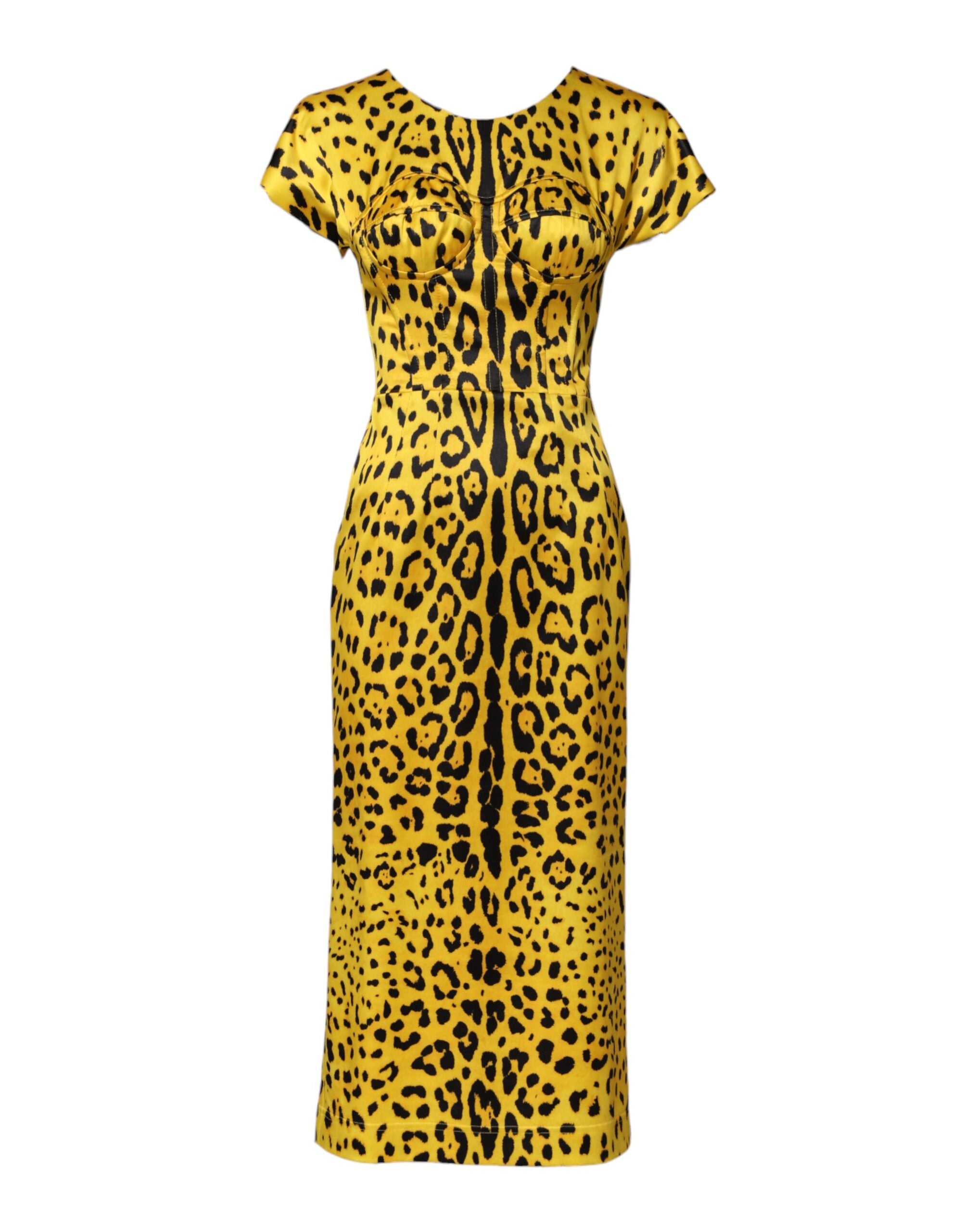 Dolce & Gabbana Yellow Polyester Leopard Midi Sheath Dress Dolce & Gabbana