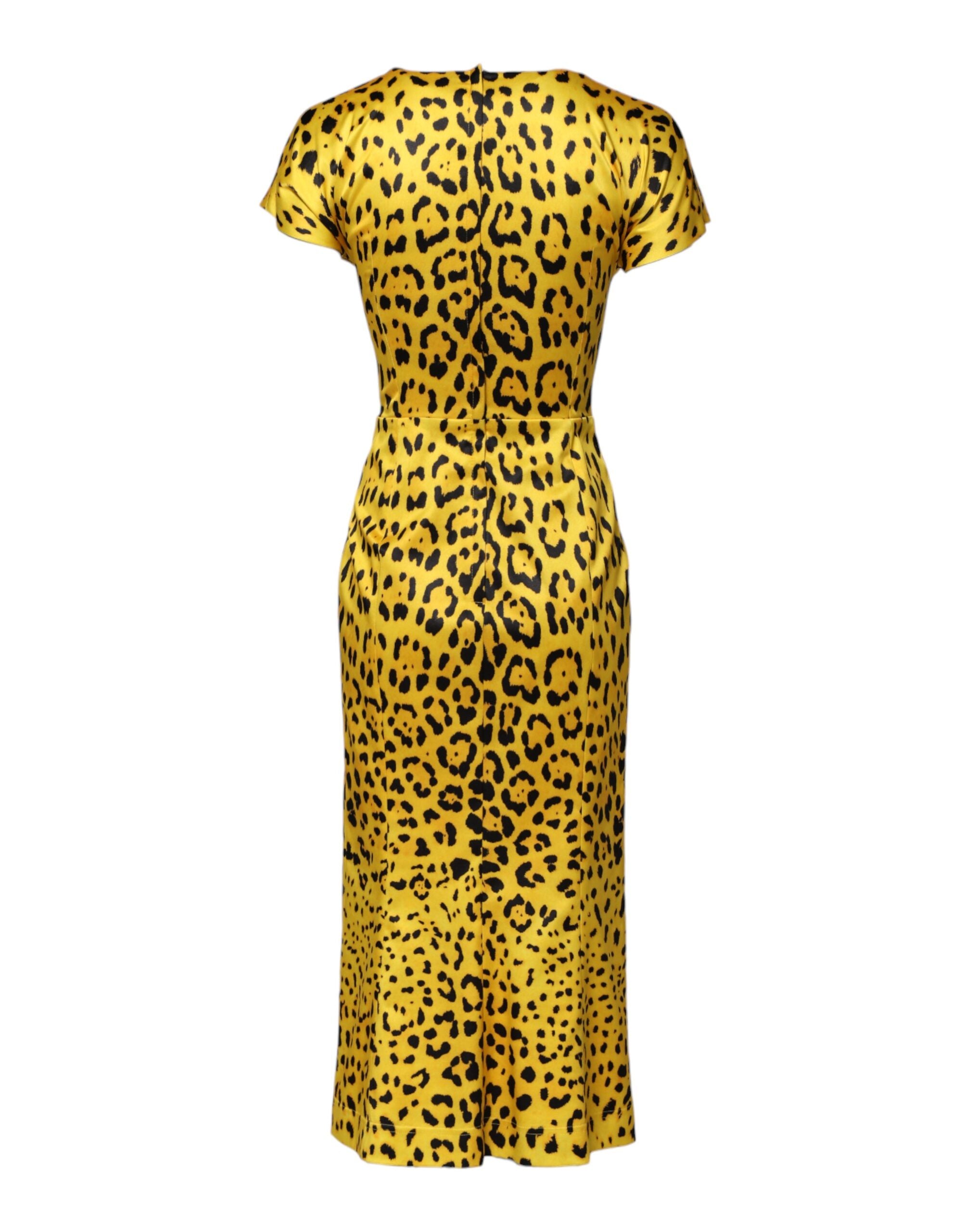 Dolce & Gabbana Yellow Polyester Leopard Midi Sheath Dress Dolce & Gabbana