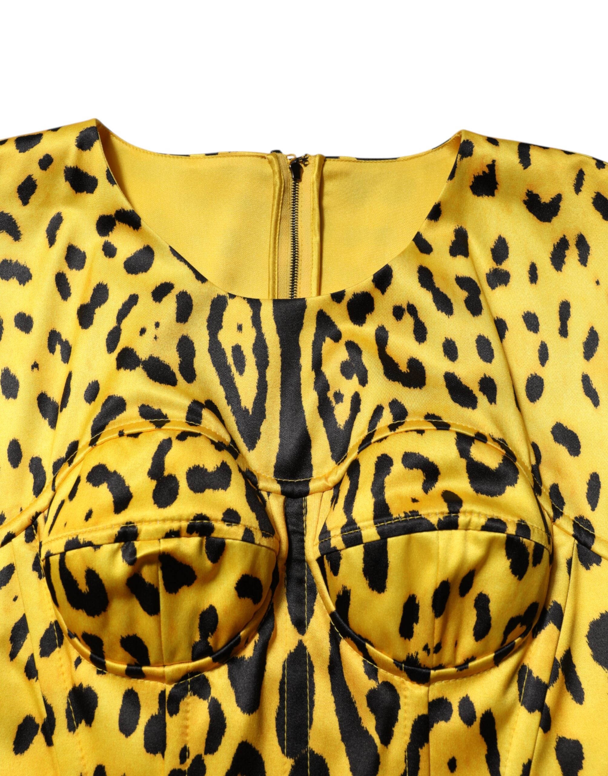 Dolce & Gabbana Yellow Polyester Leopard Midi Sheath Dress Dolce & Gabbana