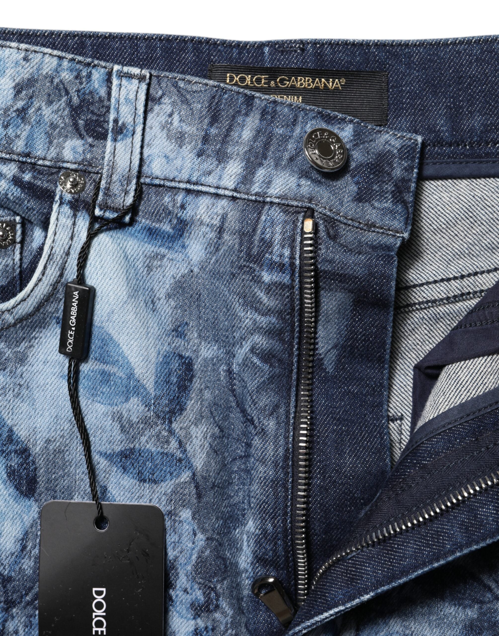Dolce & Gabbana Blue Floral Print Denim Cotton Hot Pants Shorts Dolce & Gabbana