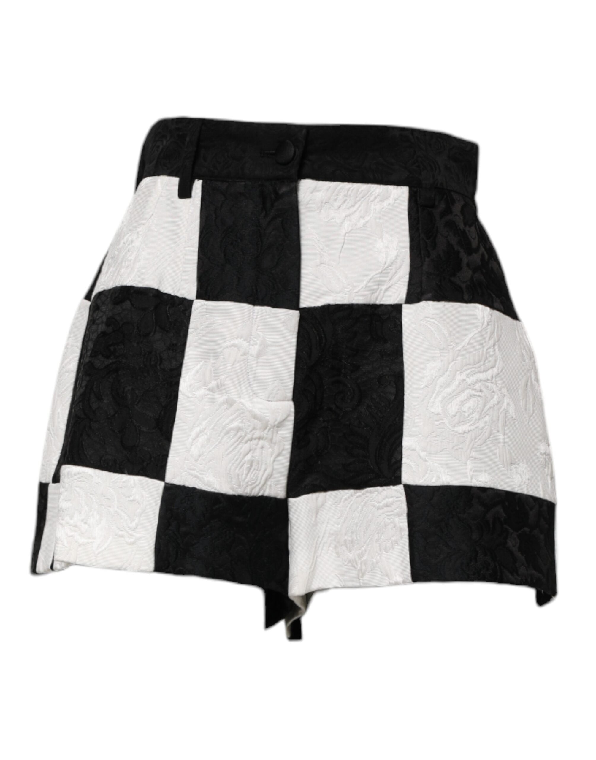 Dolce & Gabbana Black White Floral Brocade Hot Pants Shorts Dolce & Gabbana