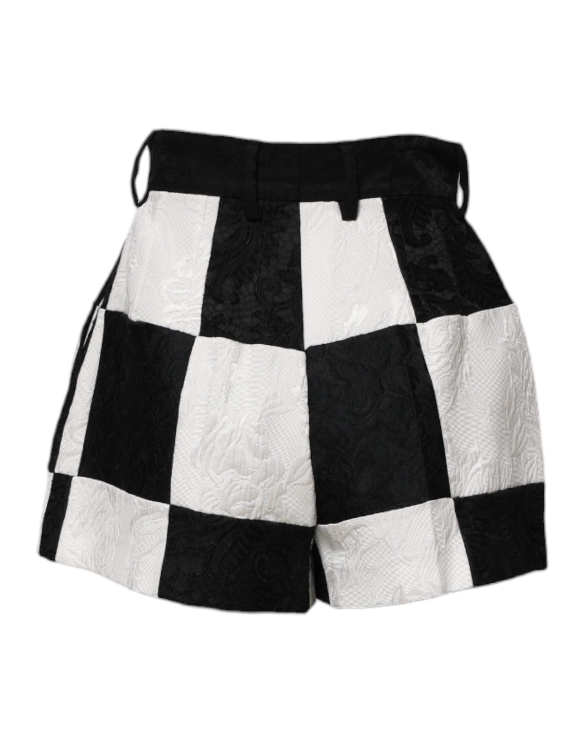 Dolce & Gabbana Black White Floral Brocade Hot Pants Shorts Dolce & Gabbana