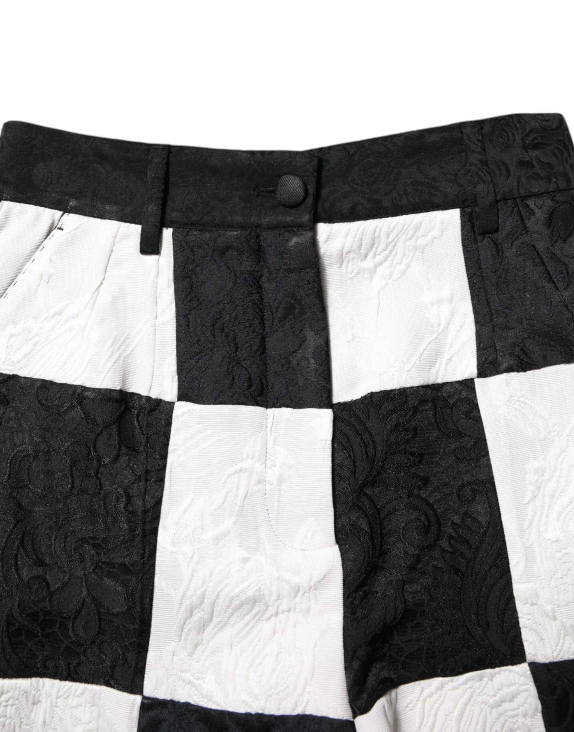 Dolce & Gabbana Black White Floral Brocade Hot Pants Shorts Dolce & Gabbana